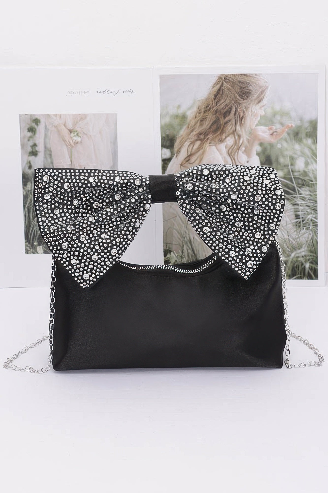 Rhinestone Hotfix Bow Handle Nylon Clutch product image