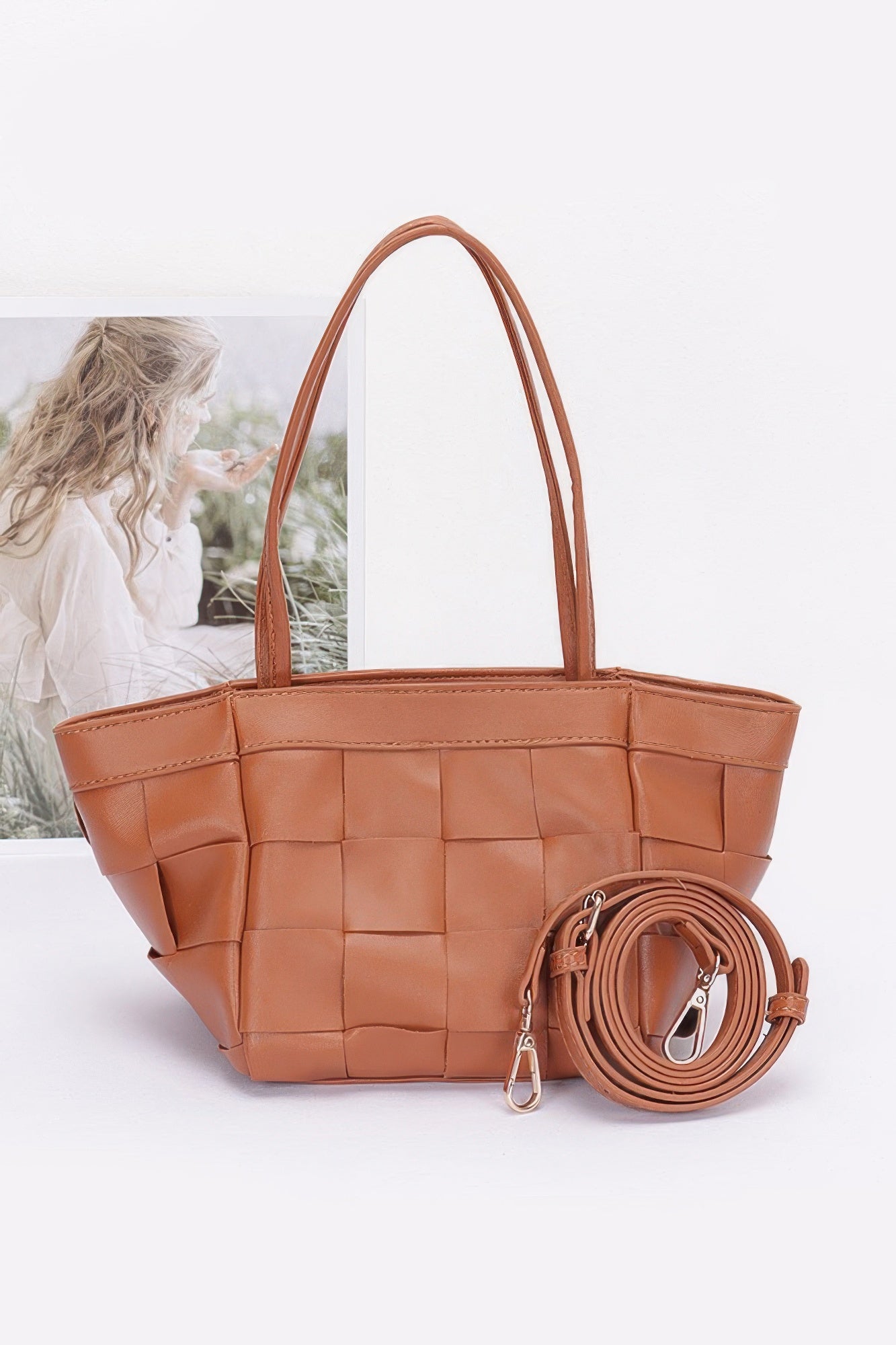 Faux Leather Braided Tote Bag product image