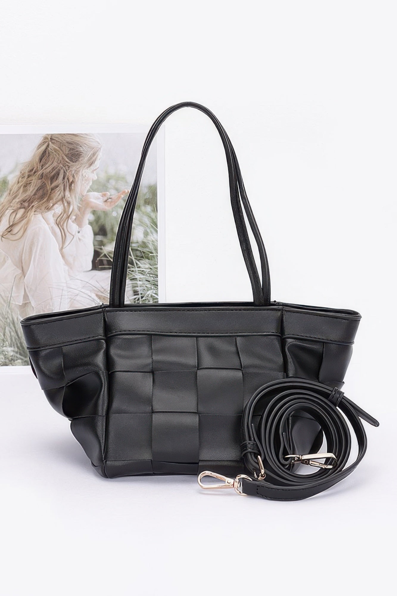 Faux Leather Braided Tote Bag product image