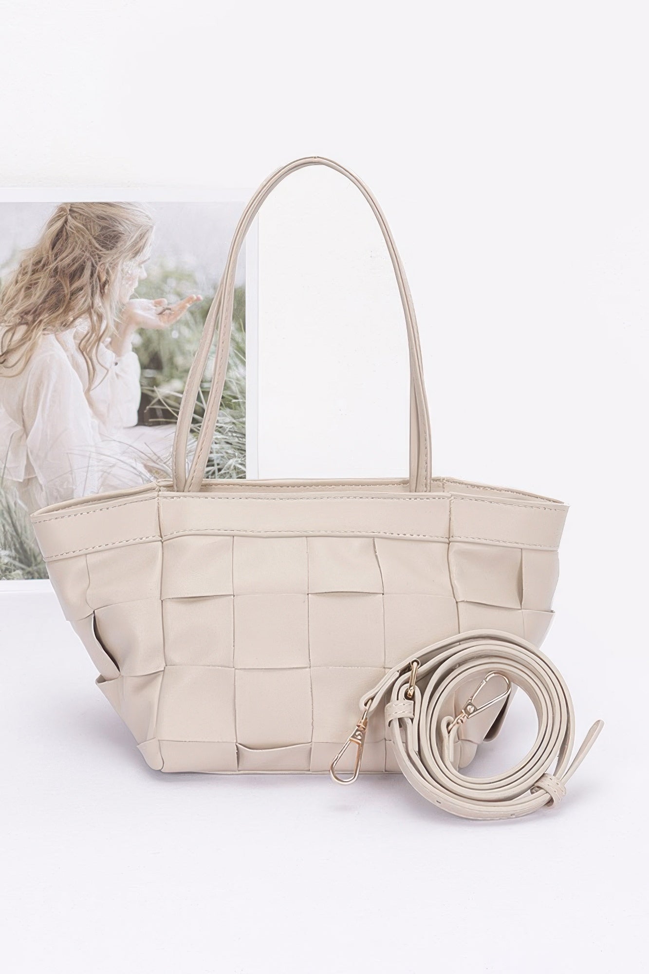 Faux Leather Braided Tote Bag product image