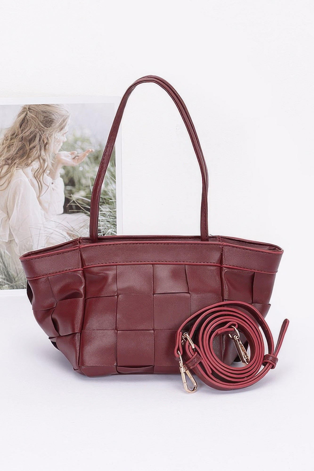 Faux Leather Braided Tote Bag product image