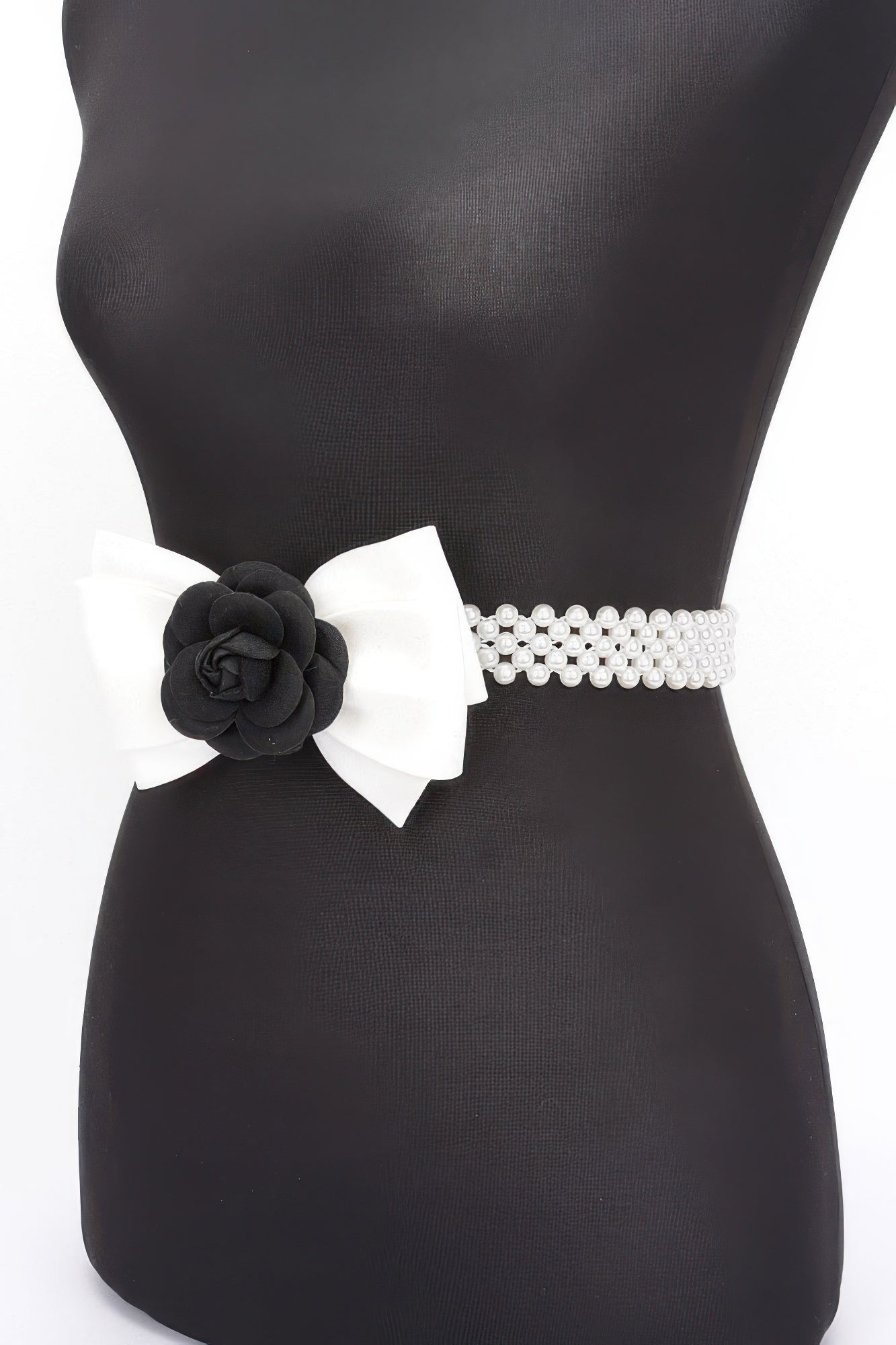 Flower Ribbon Faux Pearl Stretch Belt product image