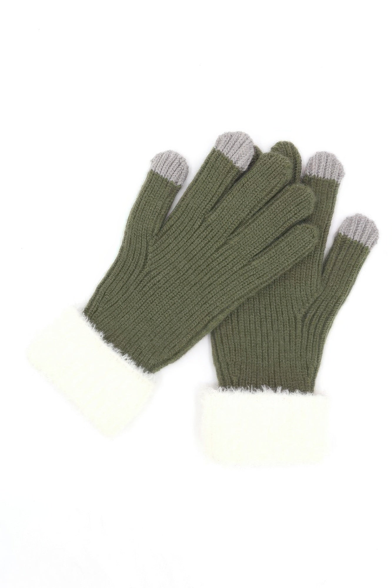 Faux Fur Cuff Smart Touch Knit Gloves product image
