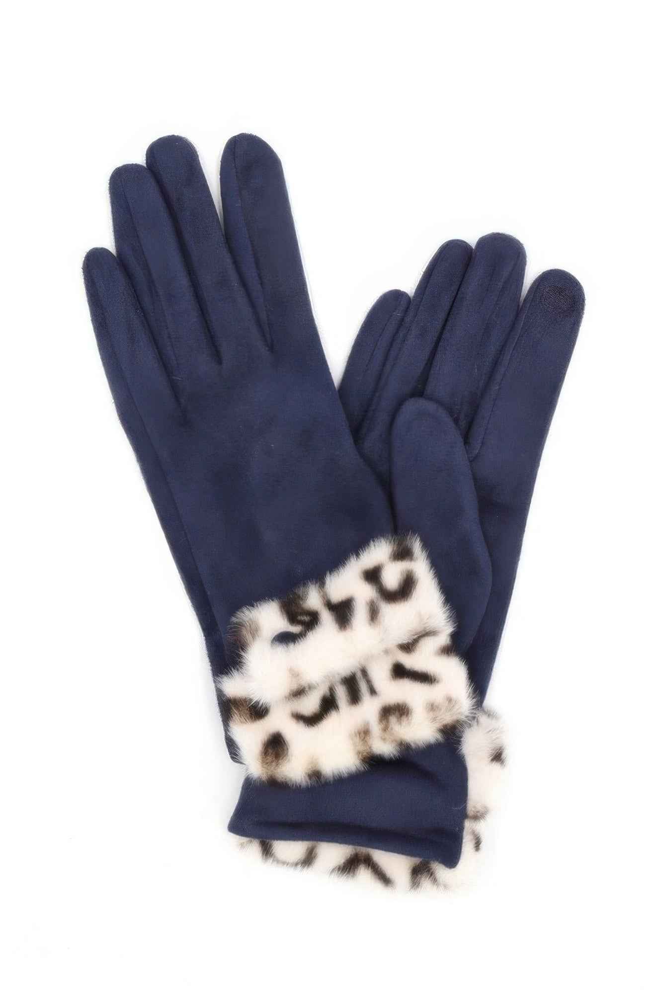 Leopard Faux Fur Cuff Smart Touch Gloves Leopard Faux Fur Cuff Smart Touch Gloves