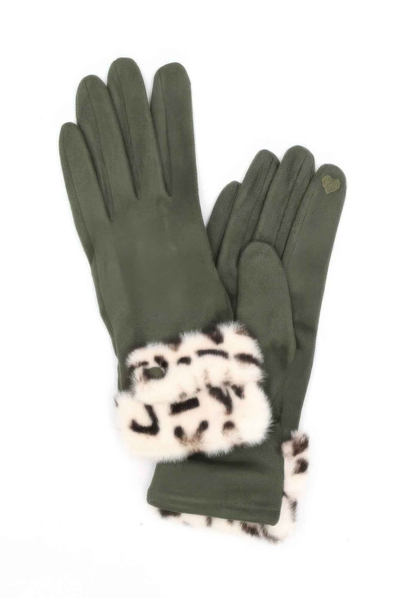 Leopard Faux Fur Cuff Smart Touch Gloves Leopard Faux Fur Cuff Smart Touch Gloves