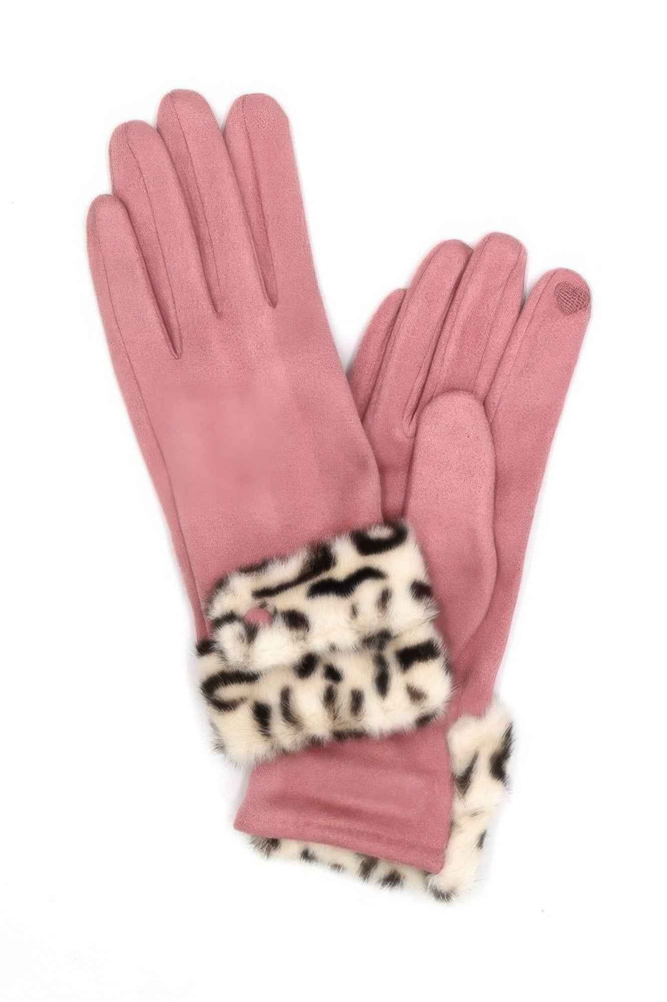Leopard Faux Fur Cuff Smart Touch Gloves Leopard Faux Fur Cuff Smart Touch Gloves