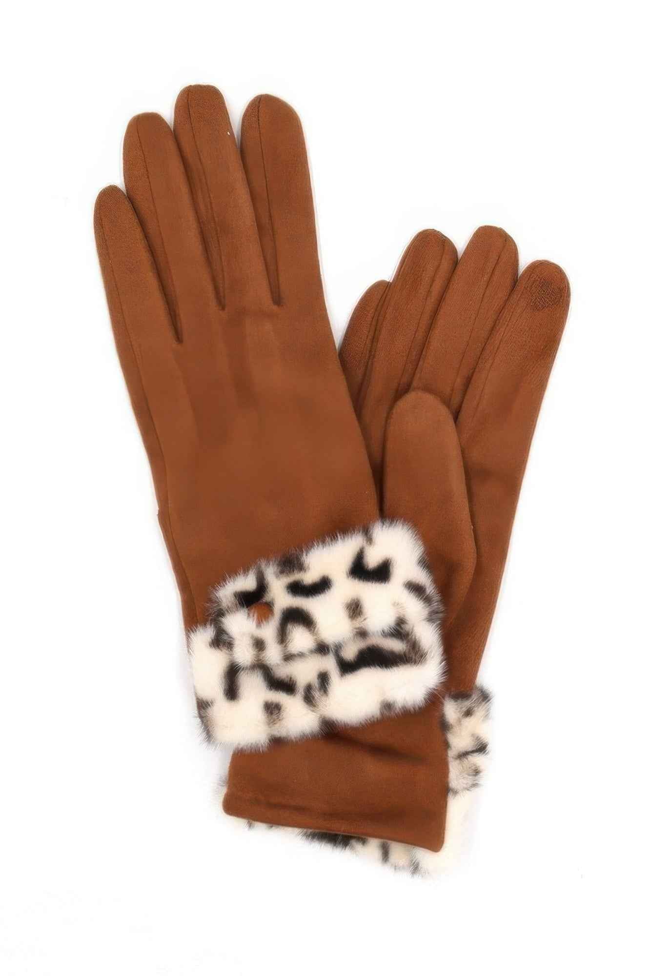 Leopard Faux Fur Cuff Smart Touch Gloves Leopard Faux Fur Cuff Smart Touch Gloves