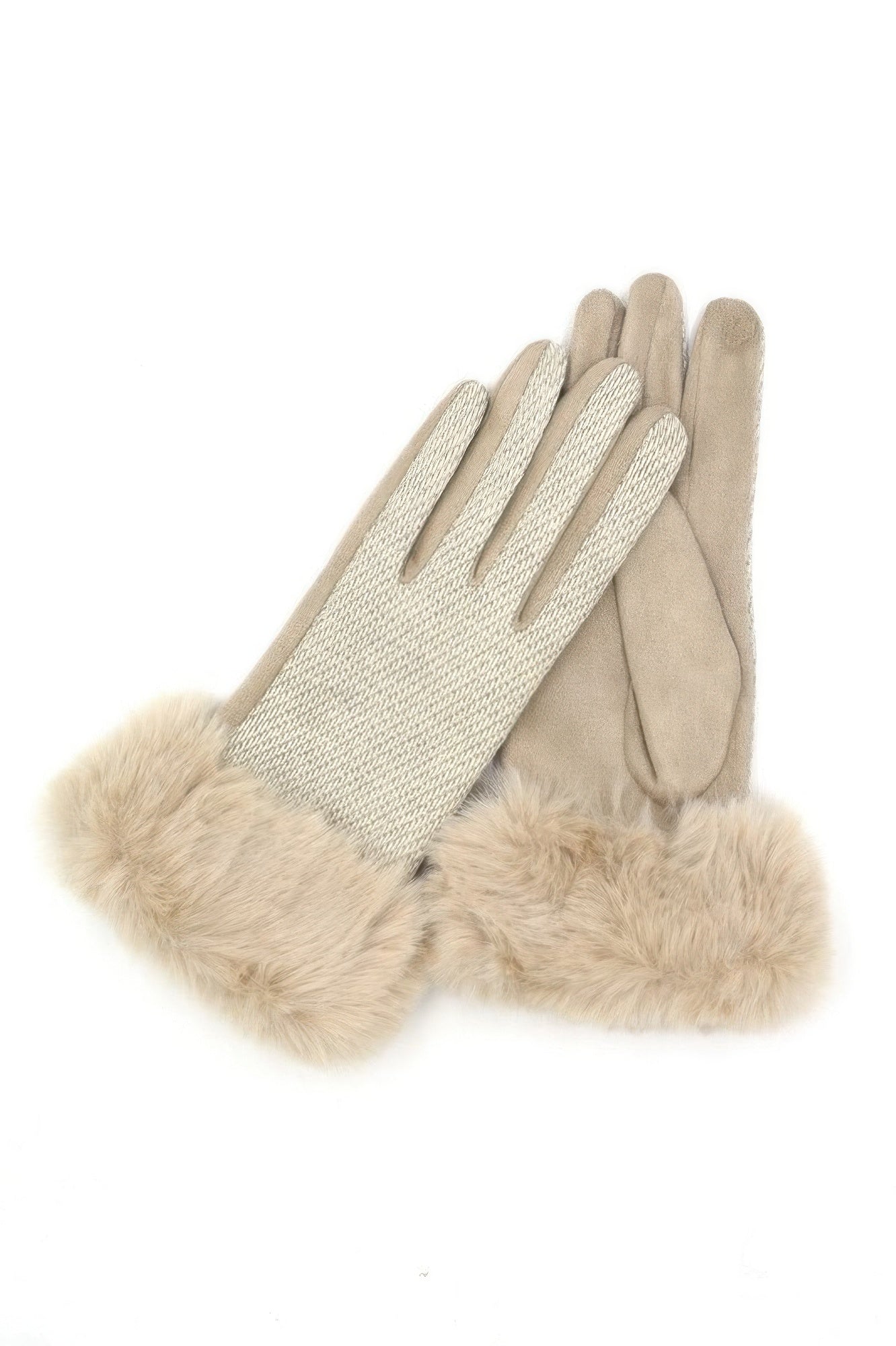 Faux Fur Cuff Mixed Color Smart Touch Gloves product image