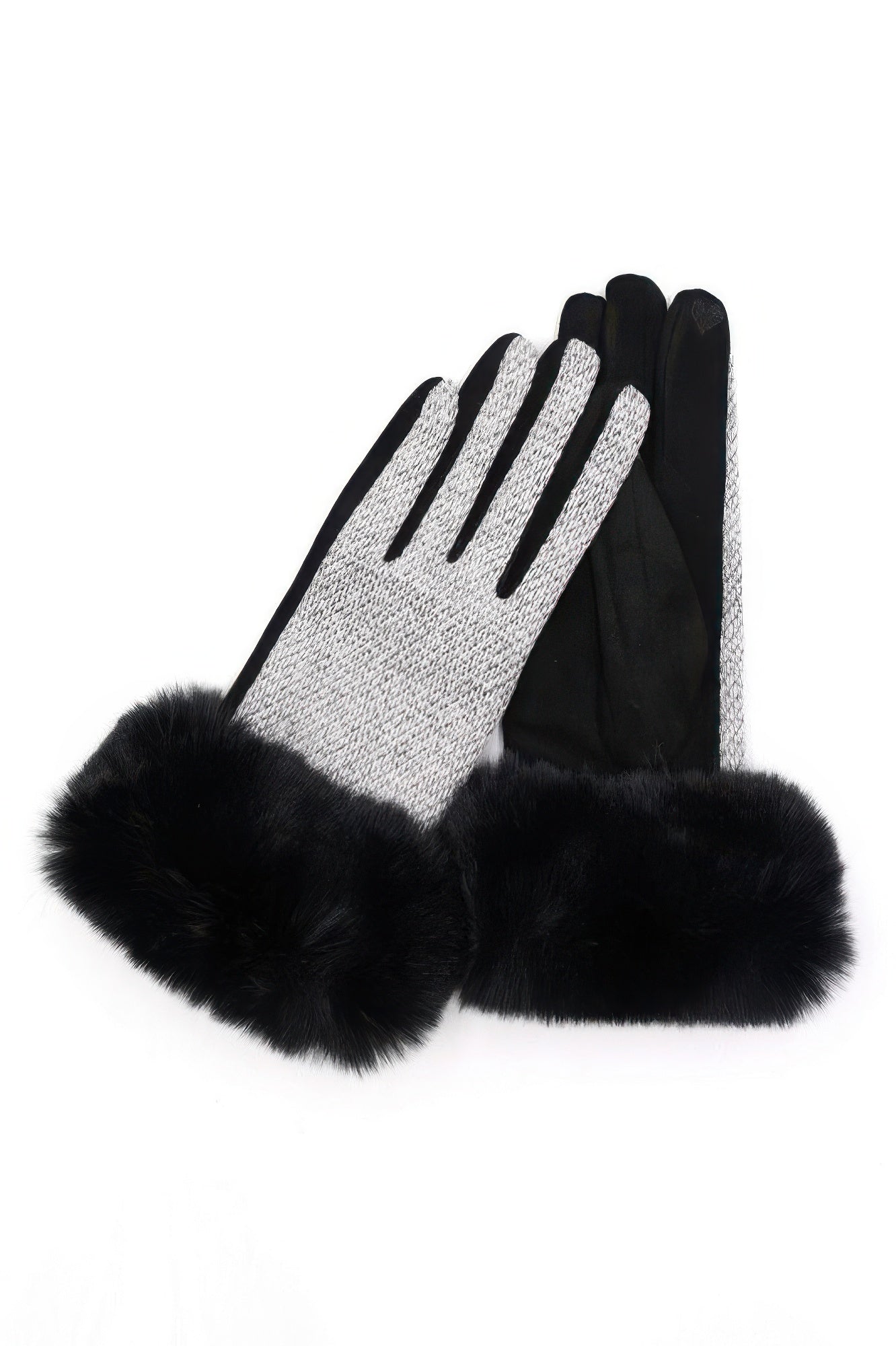 Faux Fur Cuff Mixed Color Smart Touch Gloves product image