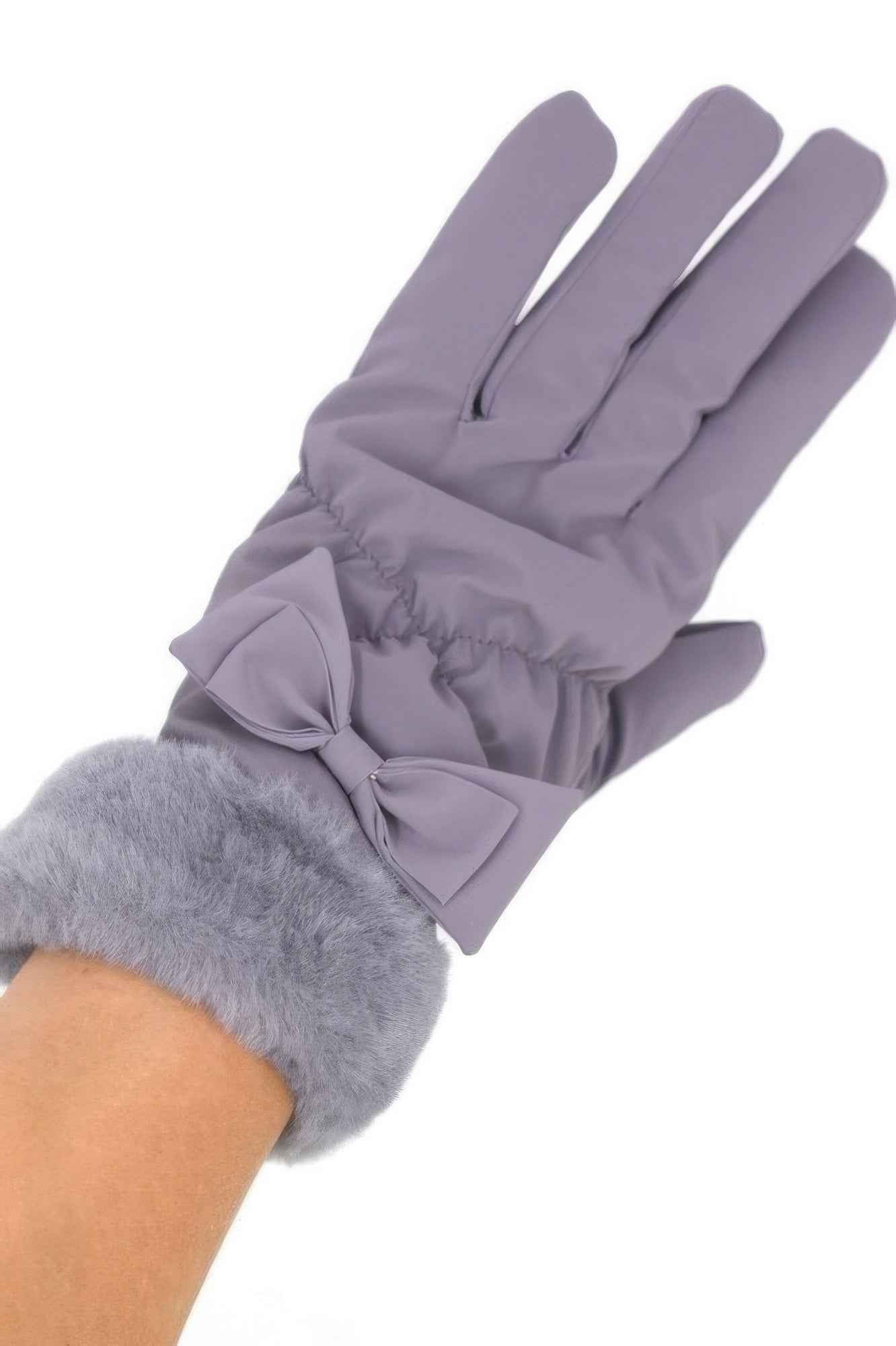 Bow And Faux Fur Cuff Fleece Smart Touch Gloves Bow And Faux Fur Cuff Fleece Smart Touch Gloves