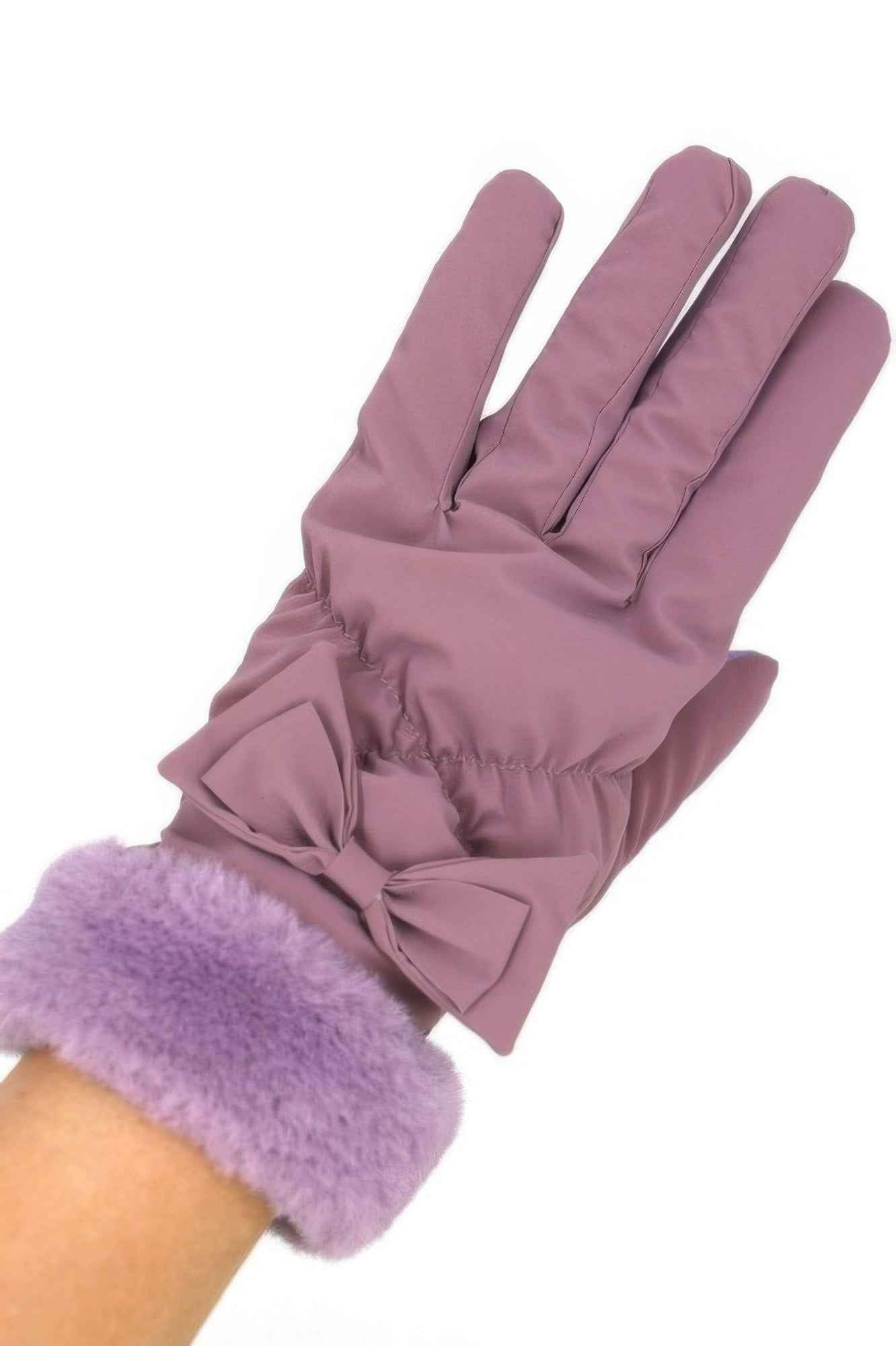 Bow And Faux Fur Cuff Fleece Smart Touch Gloves Bow And Faux Fur Cuff Fleece Smart Touch Gloves