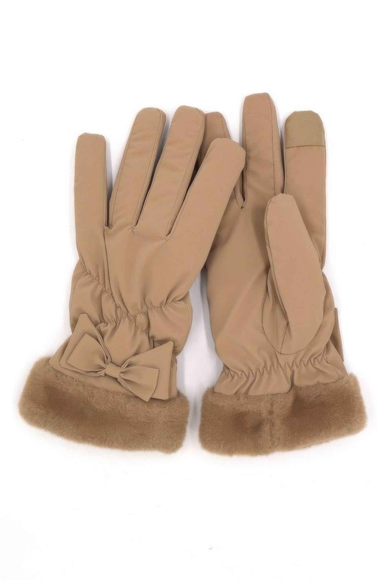 Bow And Faux Fur Cuff Fleece Smart Touch Gloves Bow And Faux Fur Cuff Fleece Smart Touch Gloves