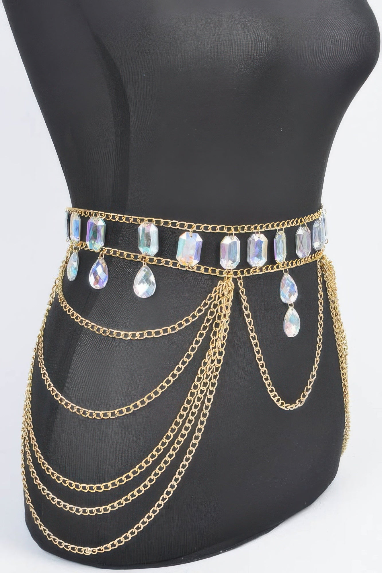 Metal Layered Chain Belt W/acrylic Stone product image