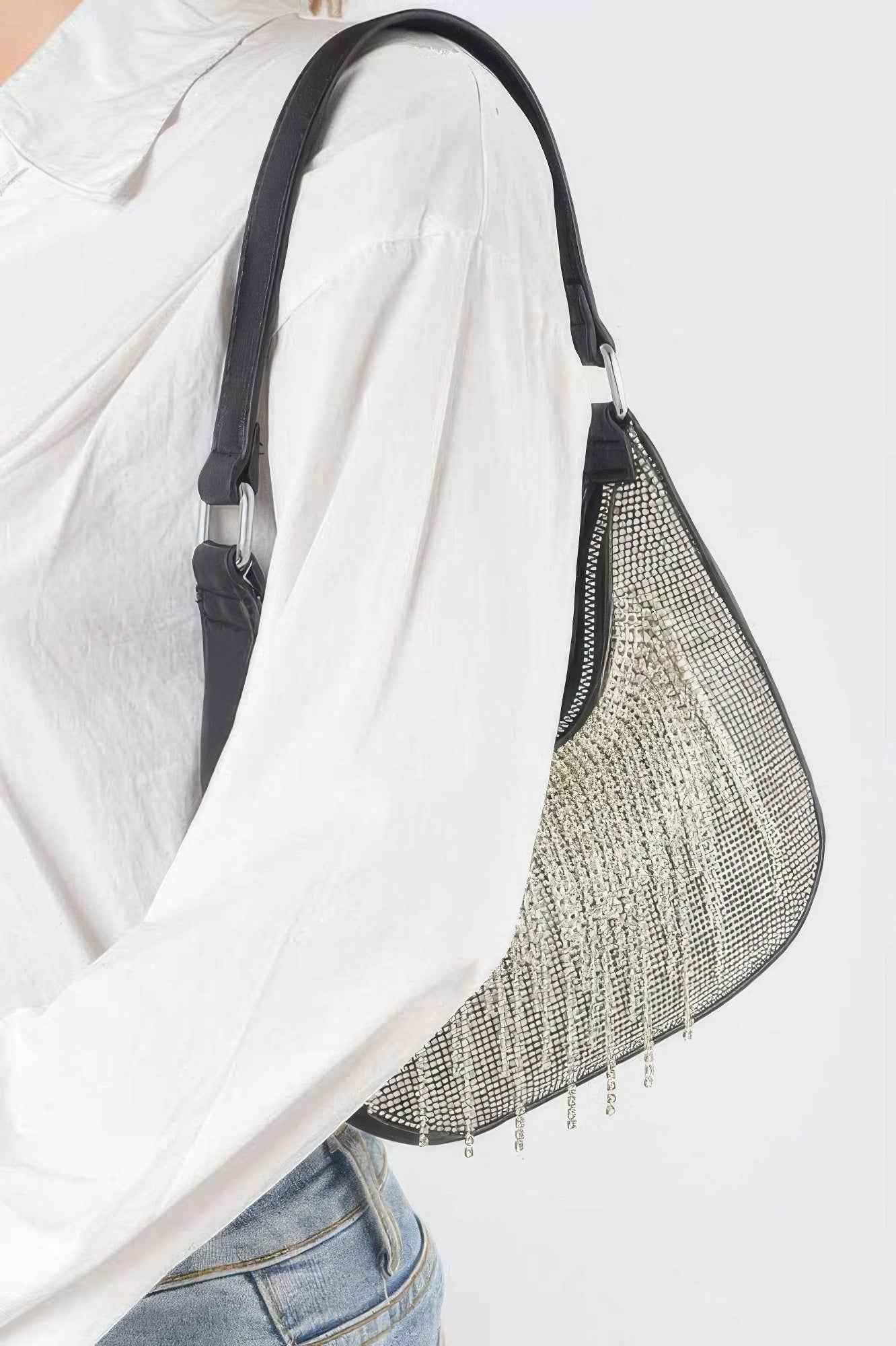 Hot Fix Stones Rhinestones Fringe Hobo Bag Hot Fix Stones Rhinestones Fringe Hobo Bag