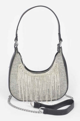 Hot Fix Stones Rhinestones Fringe Hobo Bag