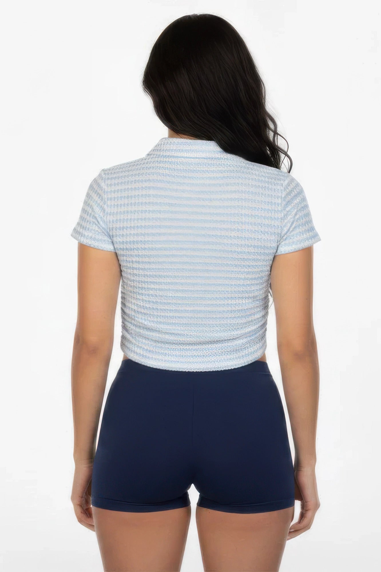 Women's Pineapple Knit Striped Polo Crop Top product image