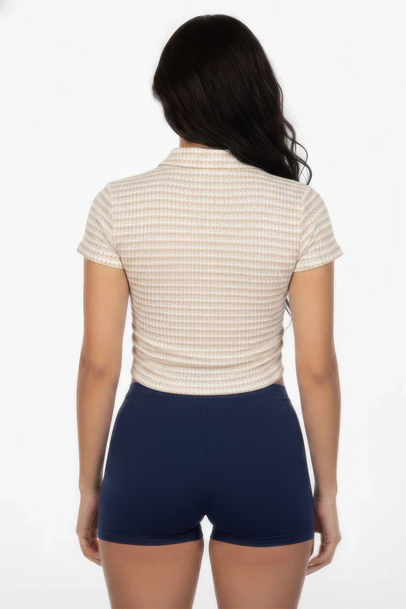 Women's Pineapple Knit Striped Polo Crop Top product image