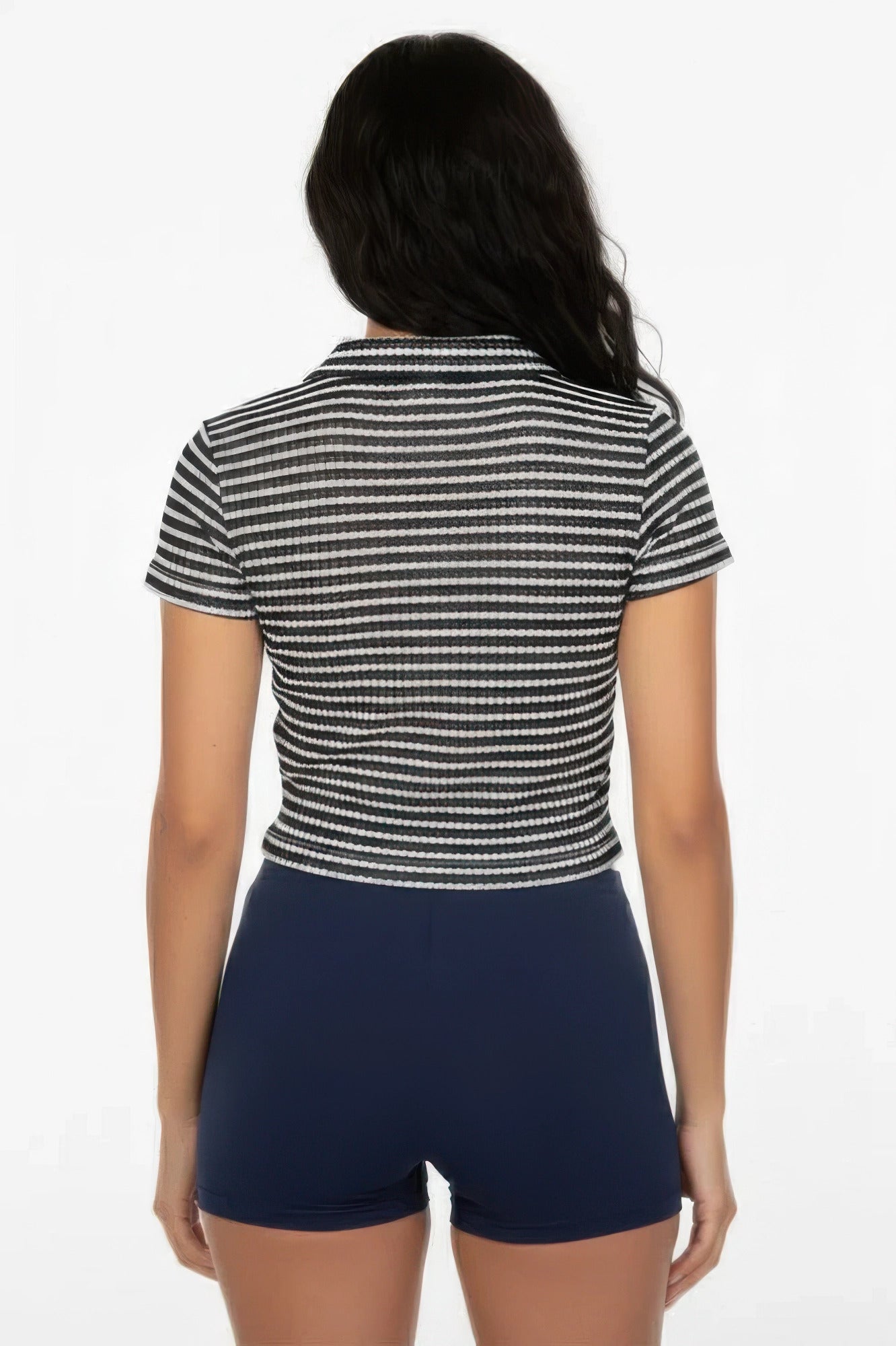 Women's Pineapple Knit Striped Polo Crop Top product image