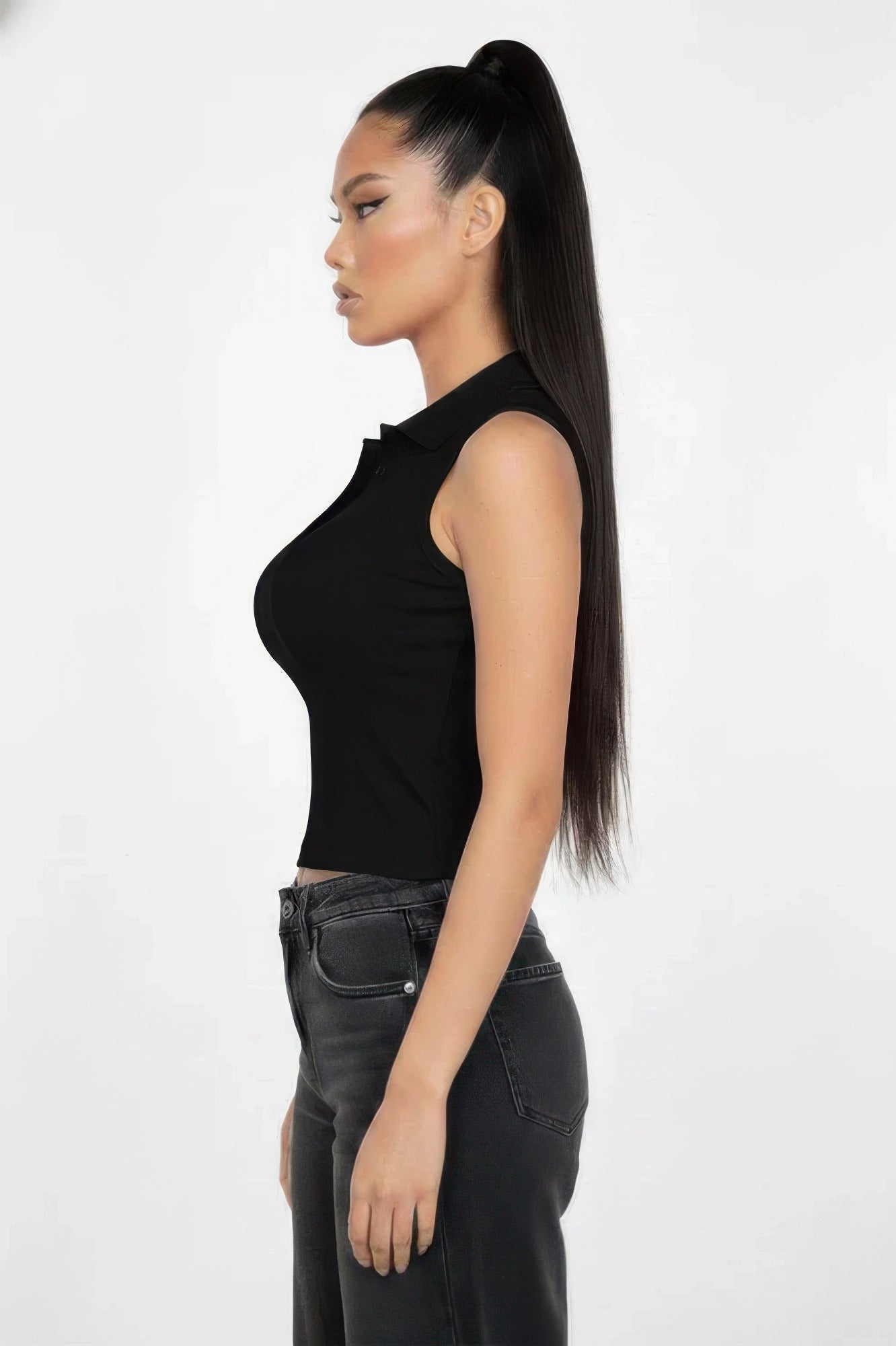 Slim-fit Sleeveless Polo Collar Crop Top product image
