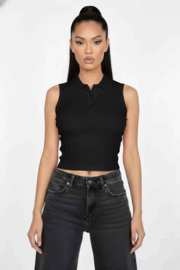 Slim-fit Sleeveless Polo Collar Crop Top