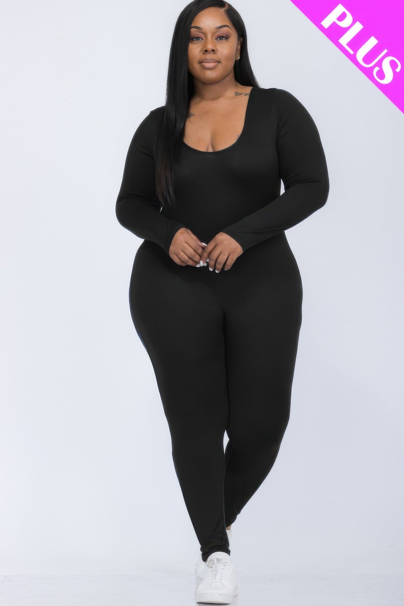 Plus Size Scoop Neck Long Sleeve Bodycon Jumpsuit product image