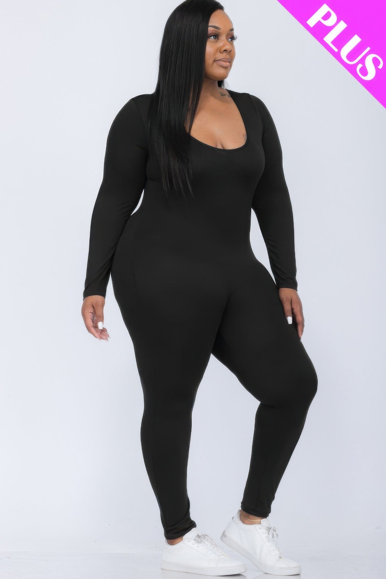 Plus Size Scoop Neck Long Sleeve Bodycon Jumpsuit product image