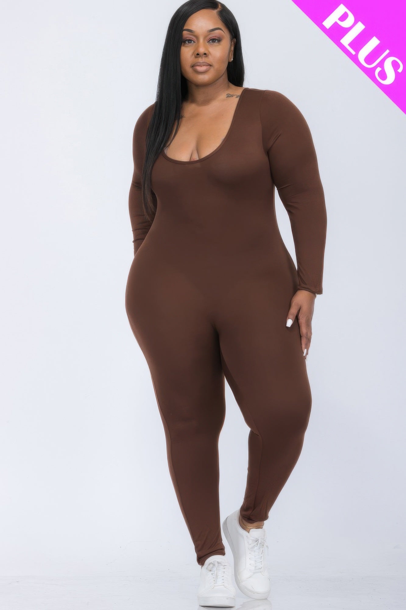 Plus Size Scoop Neck Long Sleeve Bodycon Jumpsuit product image