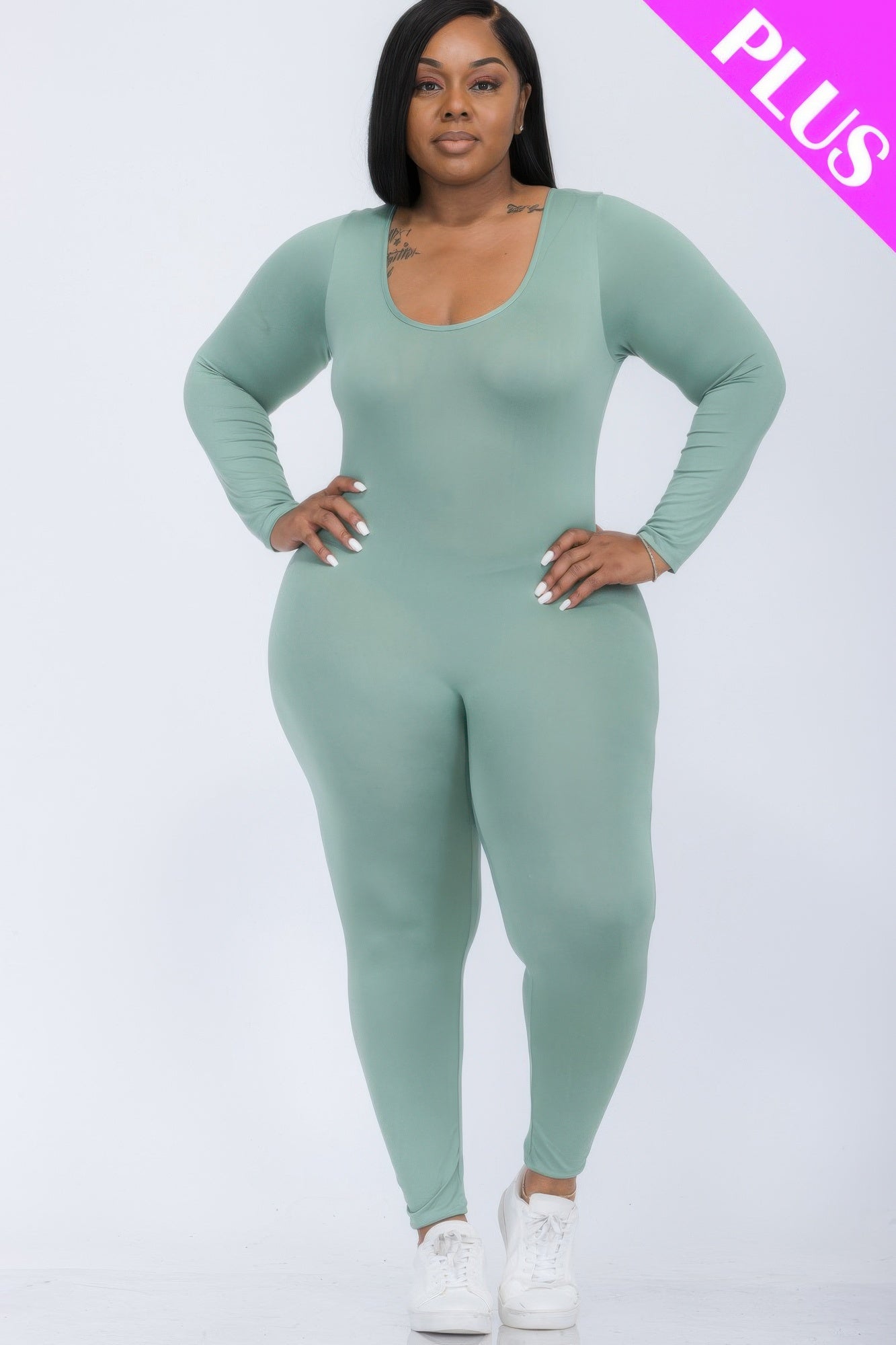 Plus Size Scoop Neck Long Sleeve Bodycon Jumpsuit product image