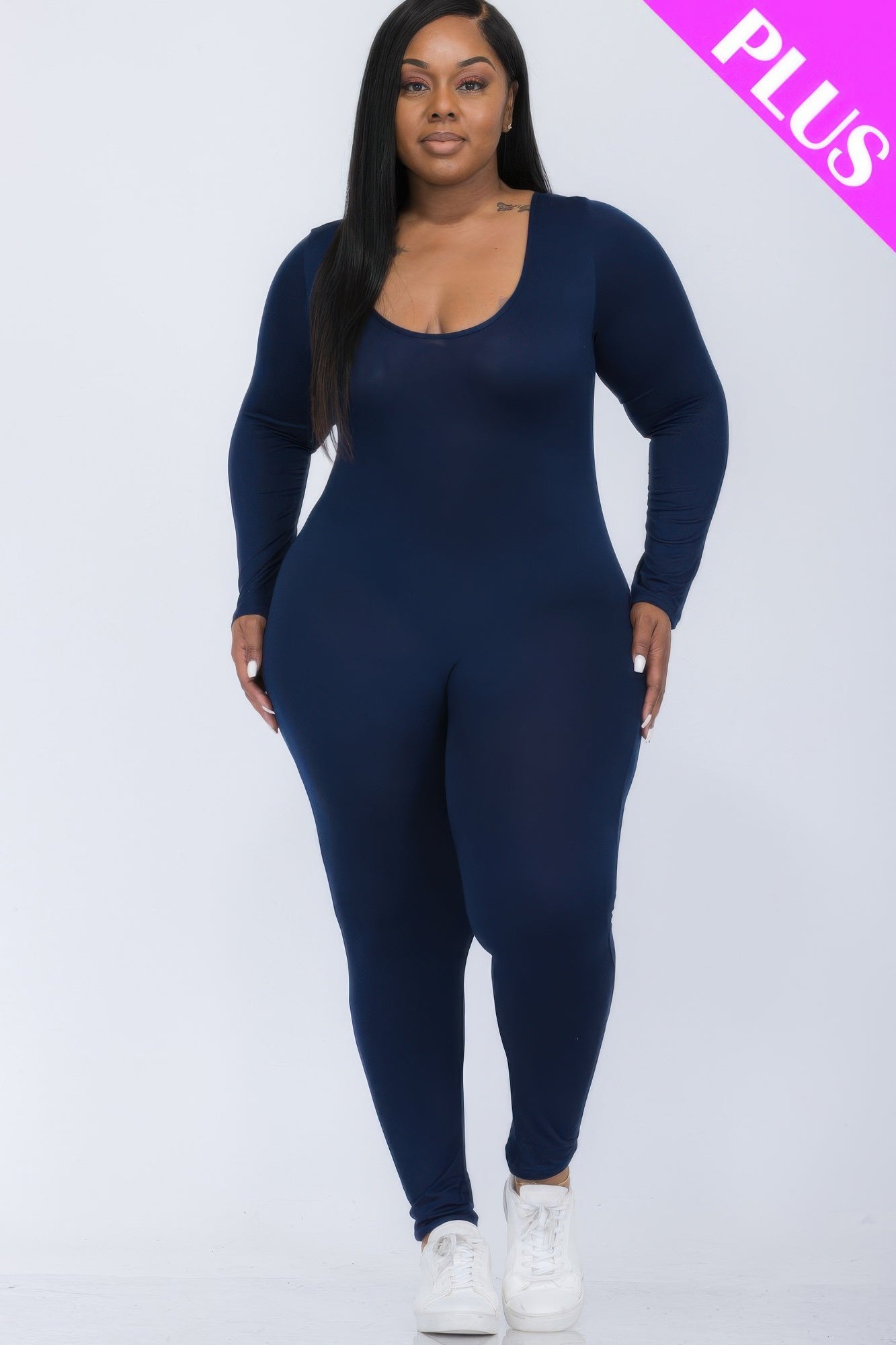 Plus Size Scoop Neck Long Sleeve Bodycon Jumpsuit product image
