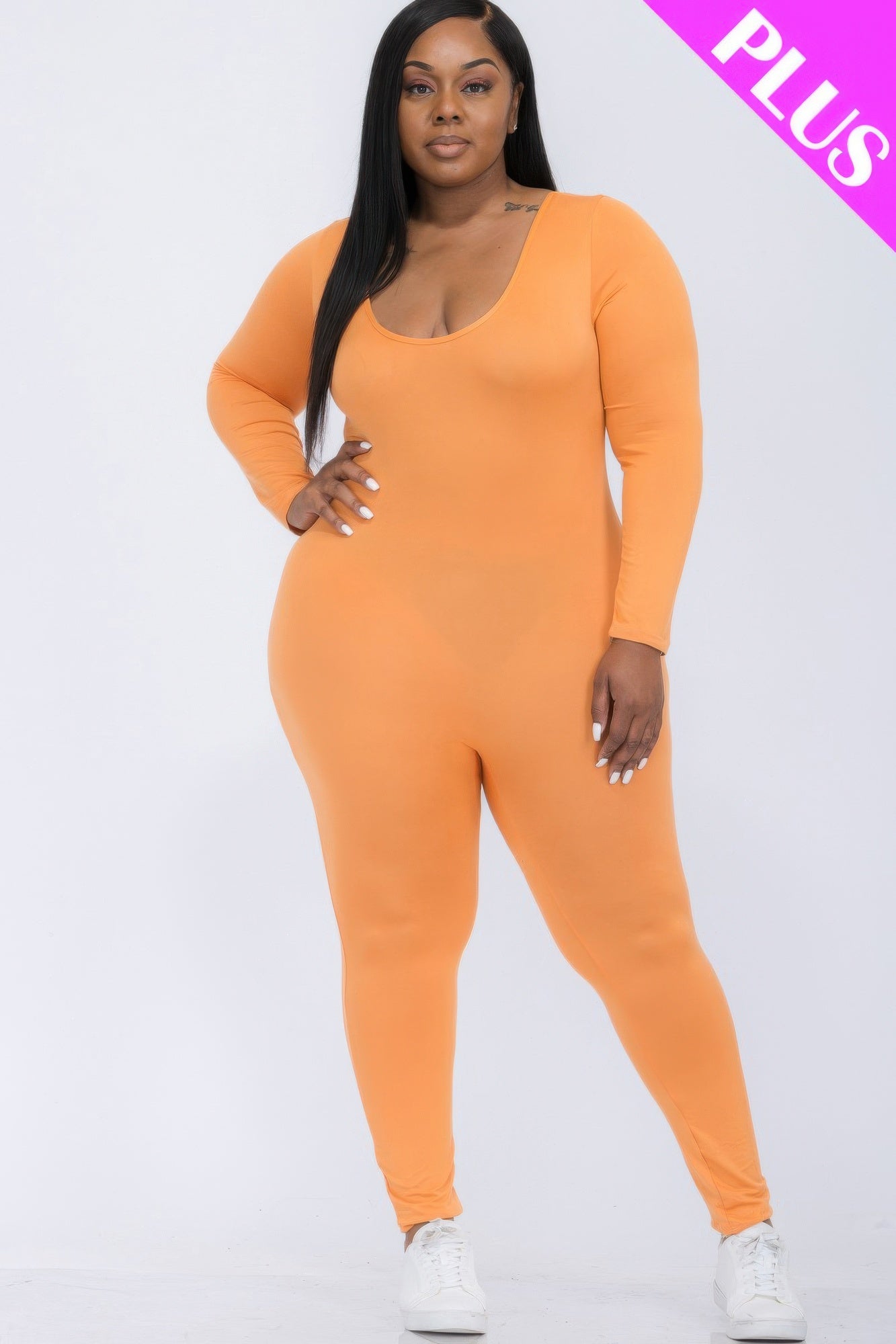 Plus Size Scoop Neck Long Sleeve Bodycon Jumpsuit product image