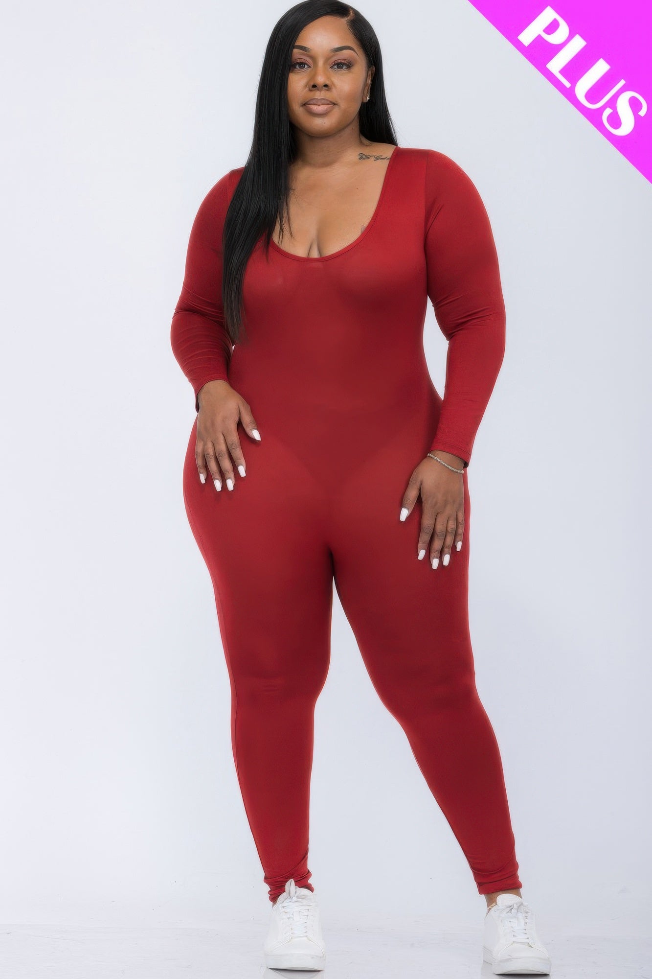 Plus Size Scoop Neck Long Sleeve Bodycon Jumpsuit product image
