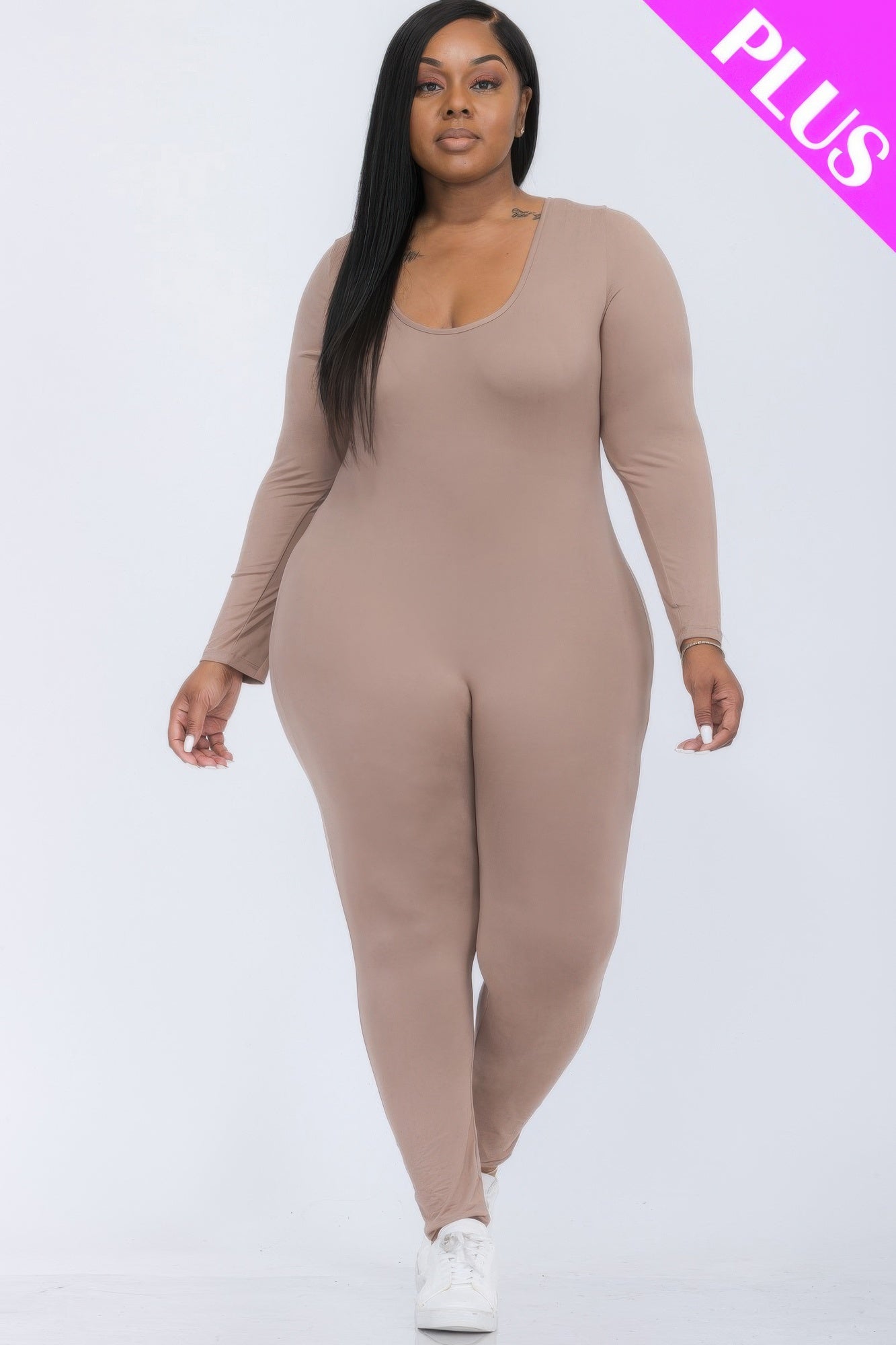 Plus Size Scoop Neck Long Sleeve Bodycon Jumpsuit product image
