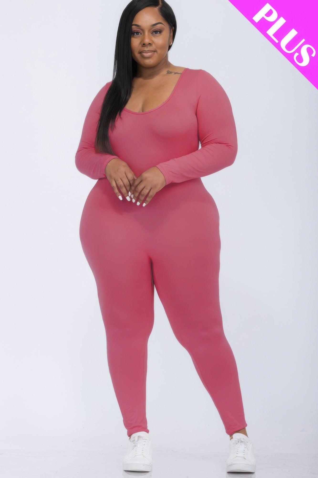 Plus Size Scoop Neck Long Sleeve Bodycon Jumpsuit product image