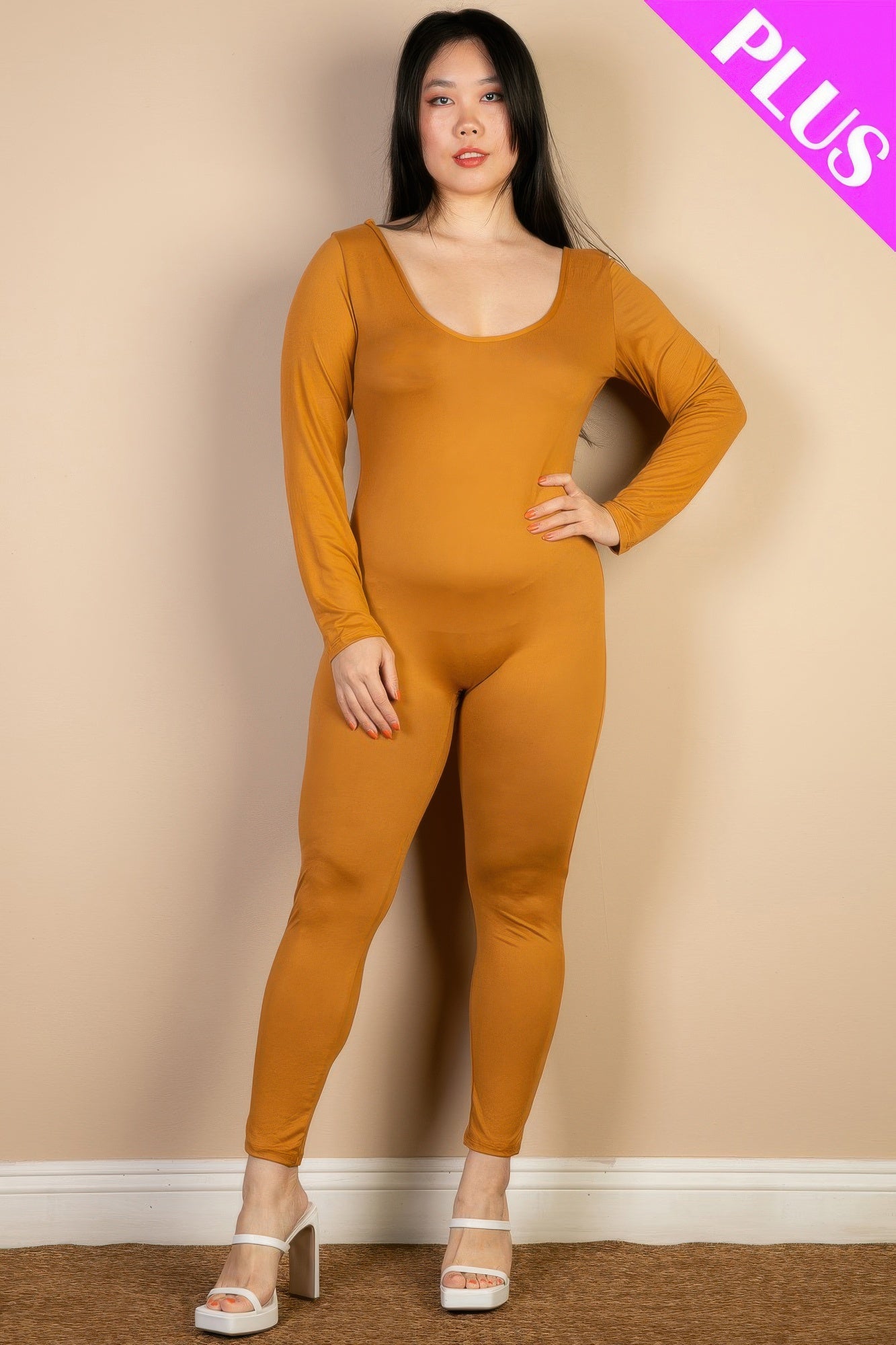 Plus Size Scoop Neck Long Sleeve Bodycon Jumpsuit product image