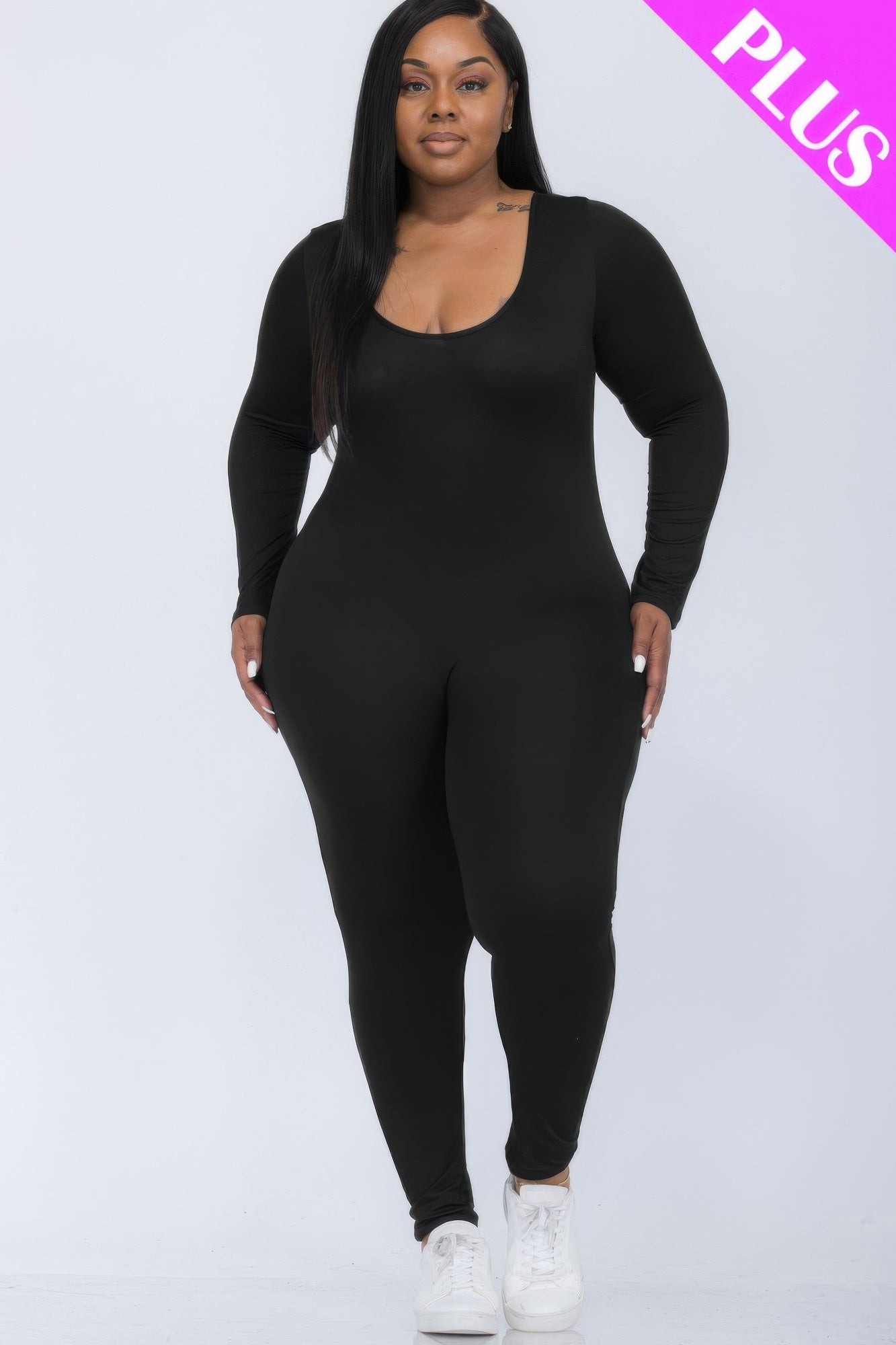 Plus Size Scoop Neck Long Sleeve Bodycon Jumpsuit product image