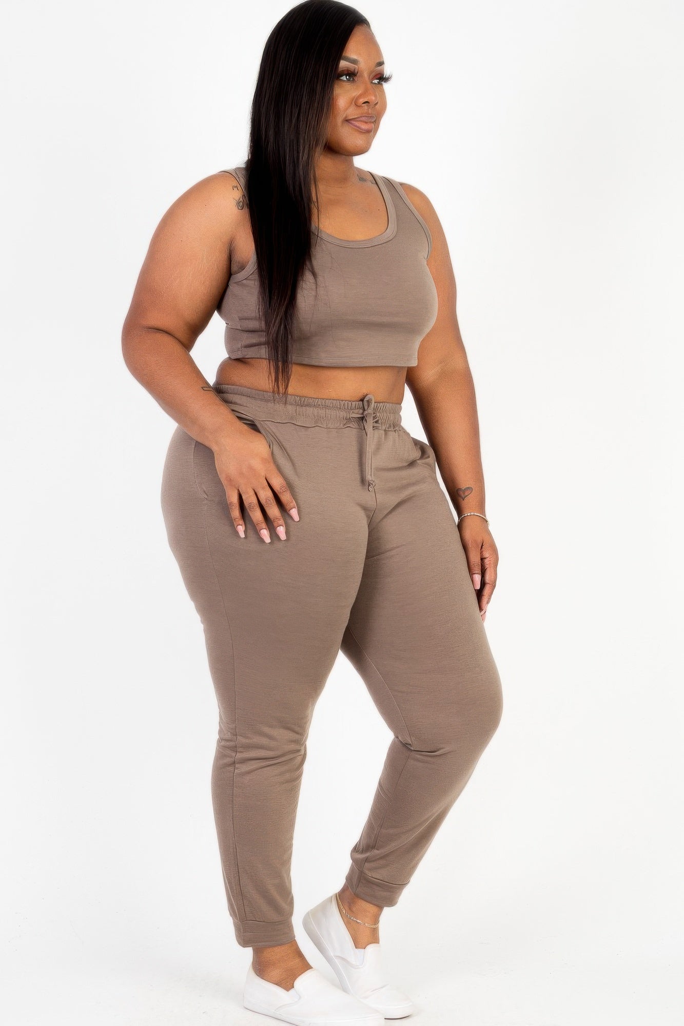 Plus Size French Terry Cropped Tank Top & Joggers Set product image