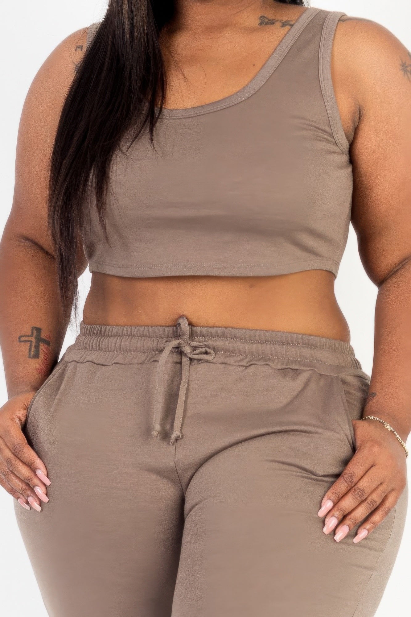 Plus Size French Terry Cropped Tank Top & Joggers Set product image