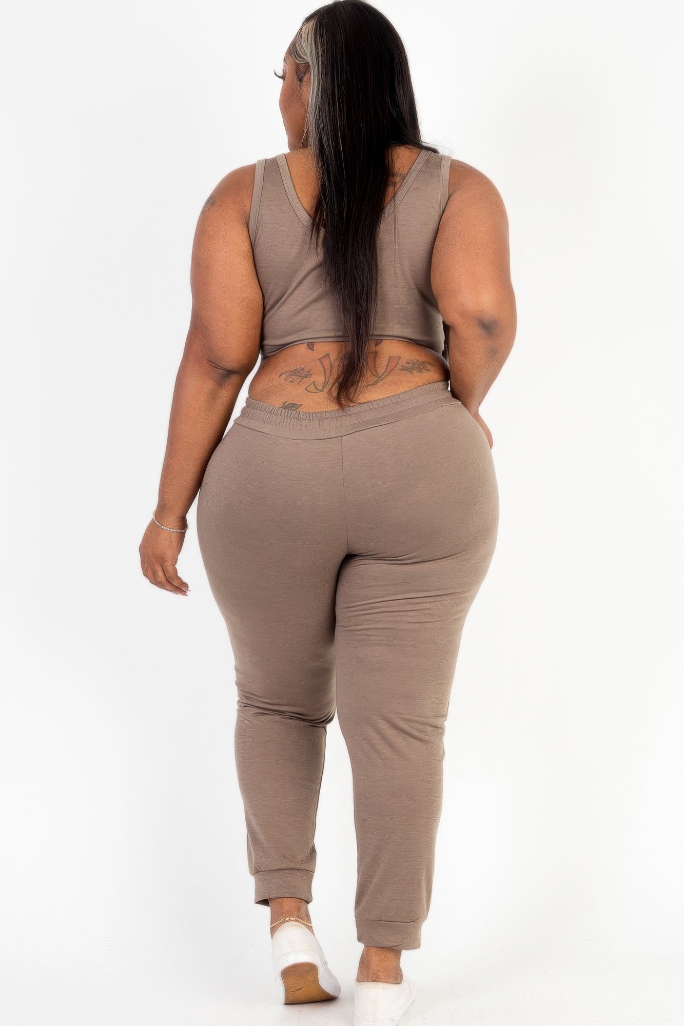 Plus Size French Terry Cropped Tank Top & Joggers Set product image