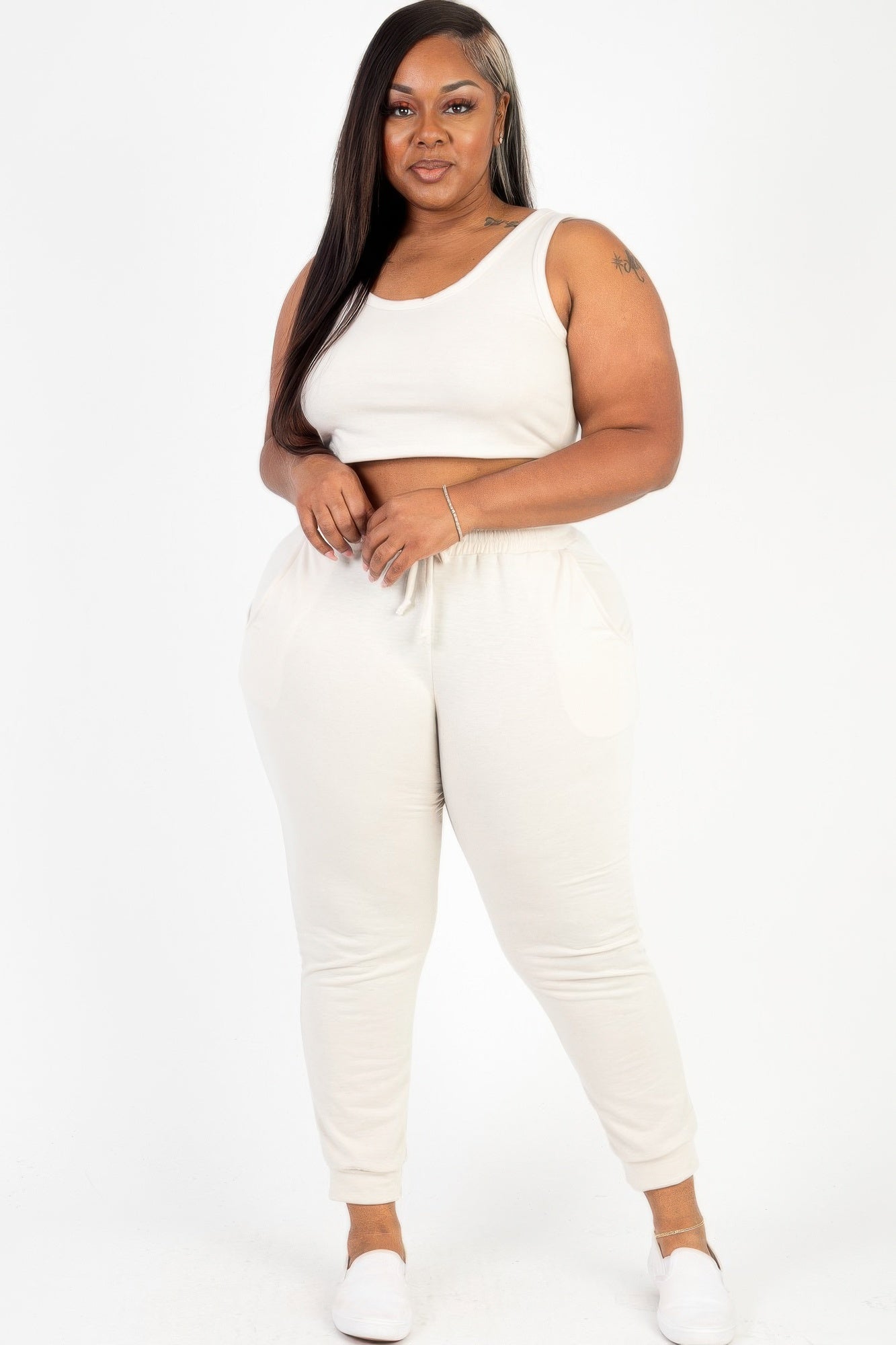 Plus Size French Terry Cropped Tank Top & Joggers Set product image