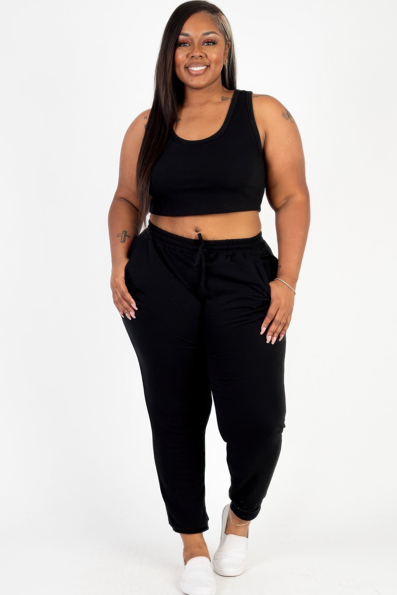 Plus Size French Terry Cropped Tank Top & Joggers Set product image