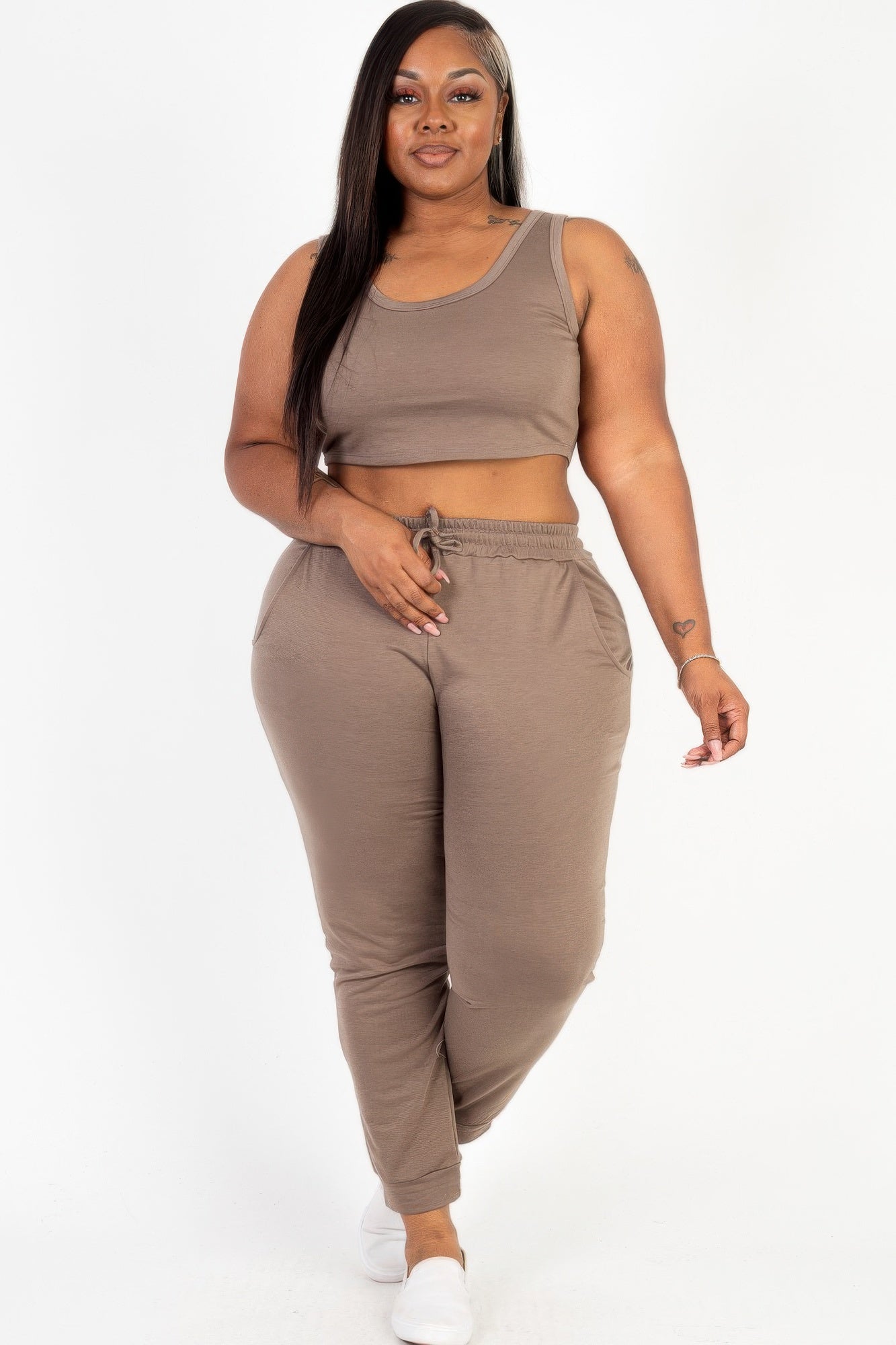 Plus Size French Terry Cropped Tank Top & Joggers Set product image