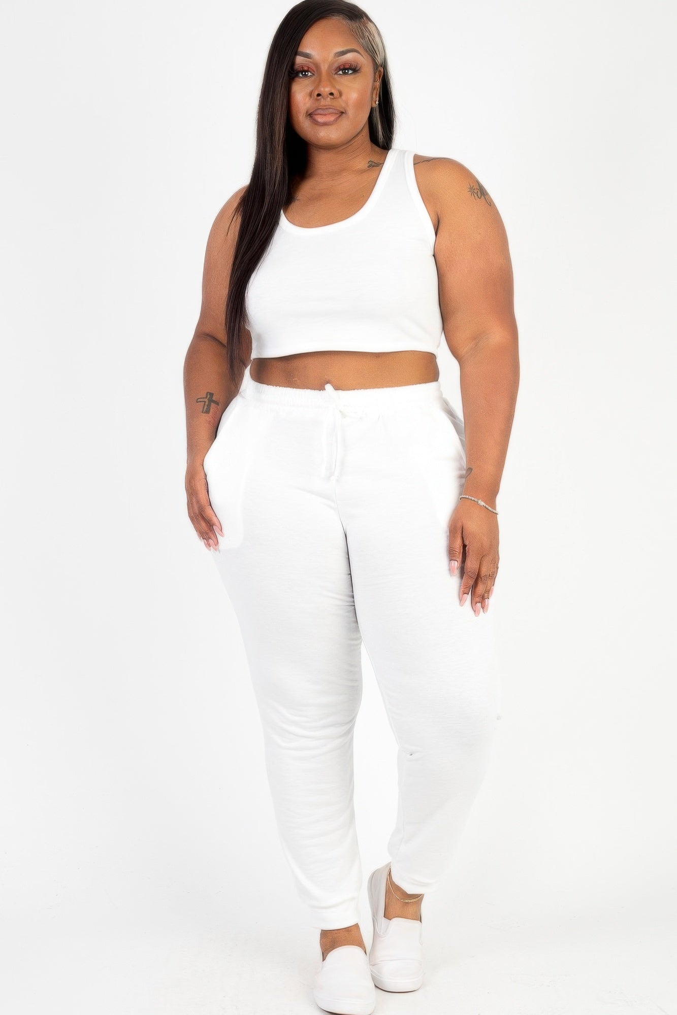 Plus Size French Terry Cropped Tank Top & Joggers Set product image