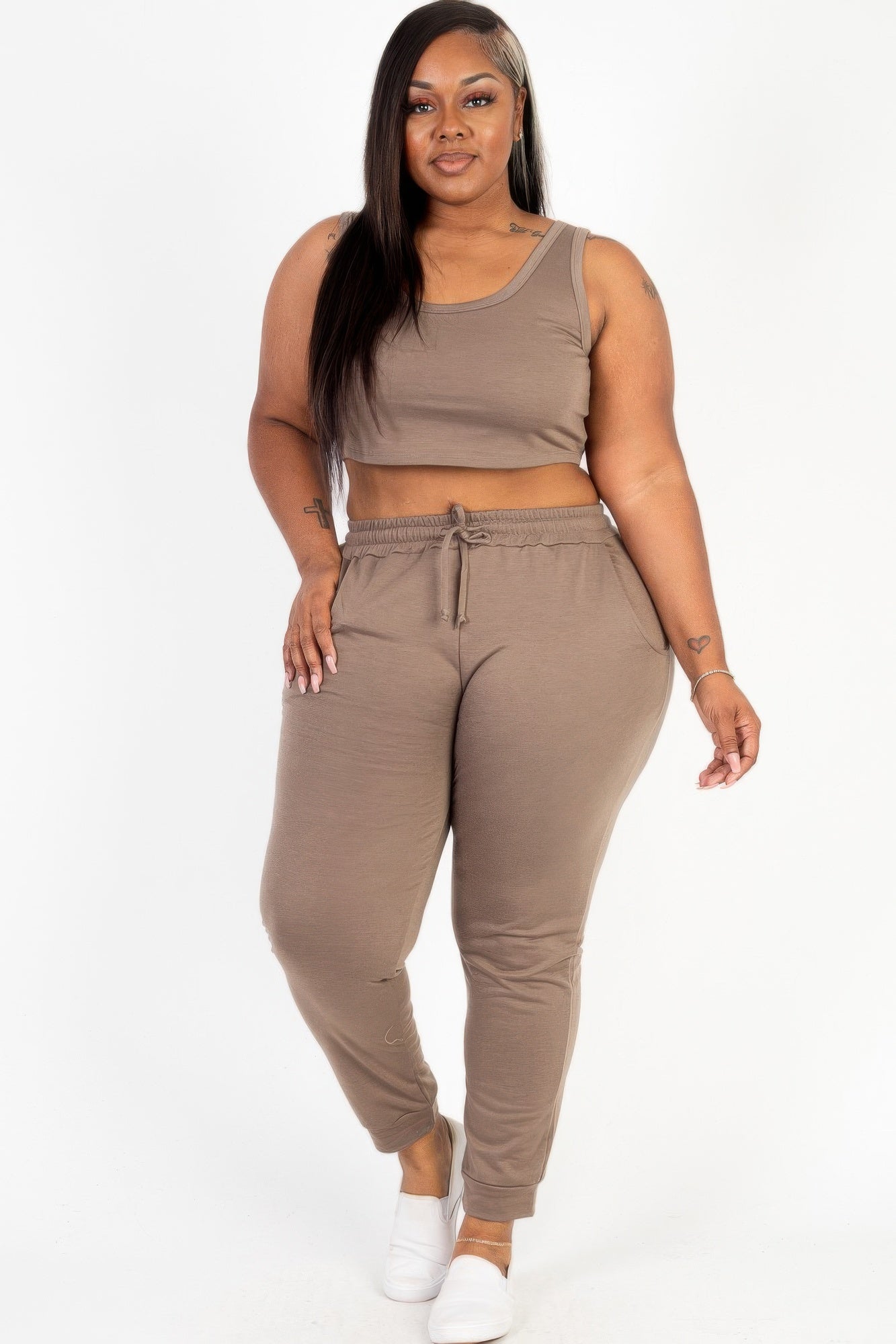 Plus Size French Terry Cropped Tank Top & Joggers Set product image