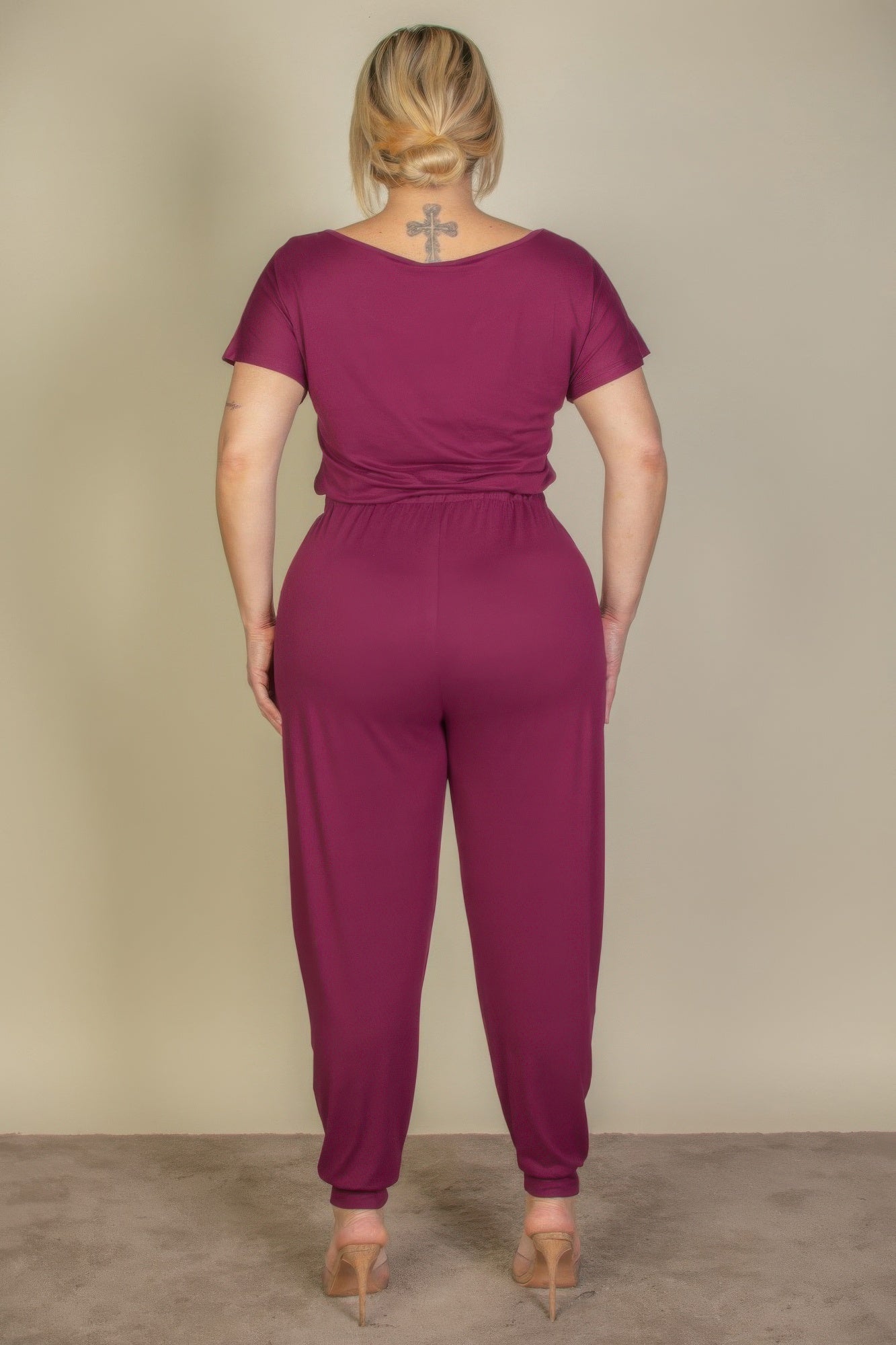 Plus Size Solid Drawstring Short Sleeve Jumpsuit product image