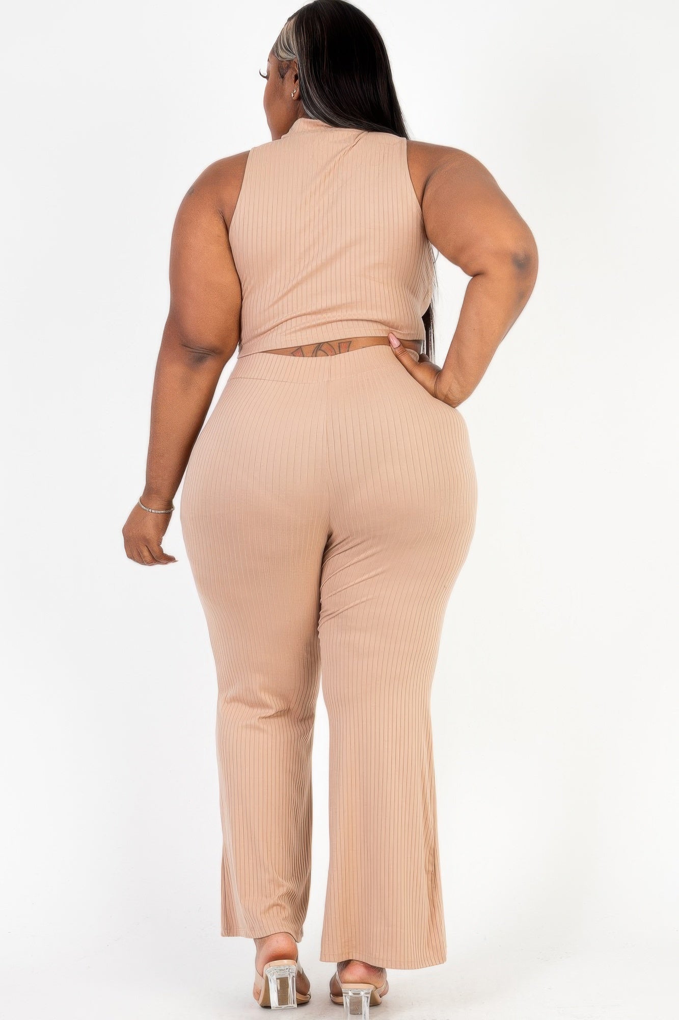 Plus Size Ribbed Mock Neck Crop Tank Top& Bootcut Pants Set product image