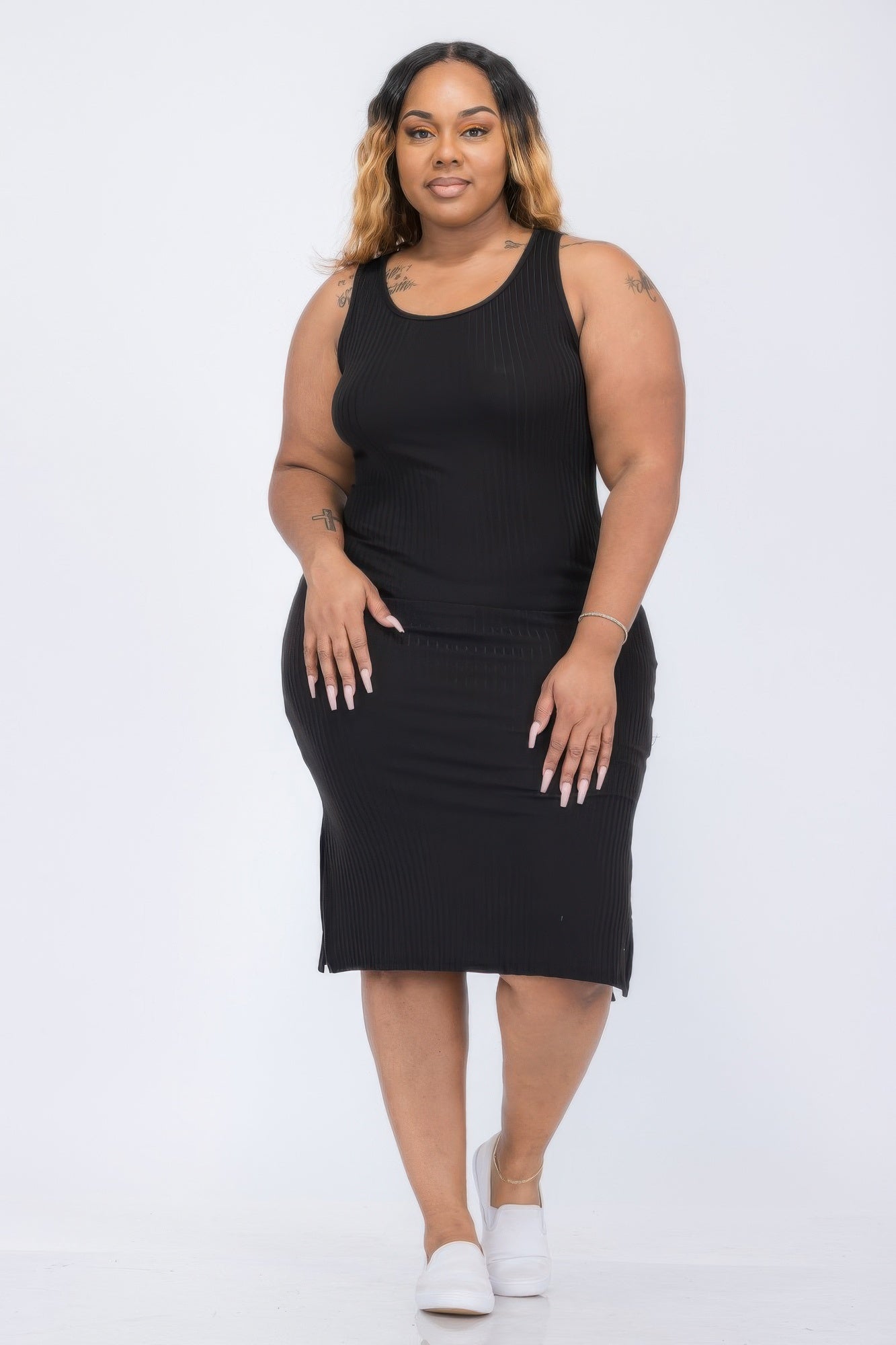 Plus Size Ribbed Side Slit Tank Midi Dress product image
