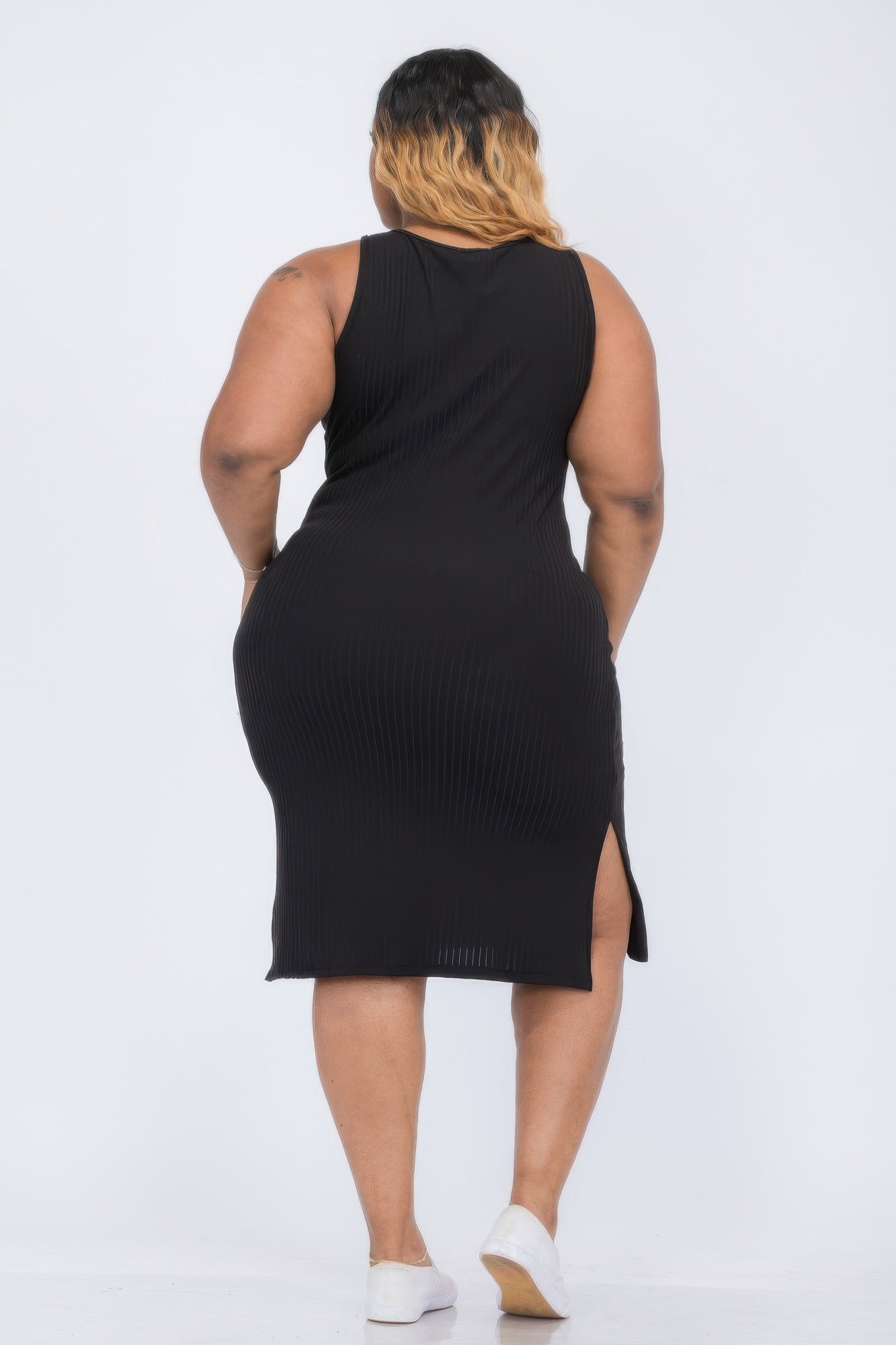 Plus Size Ribbed Side Slit Tank Midi Dress product image