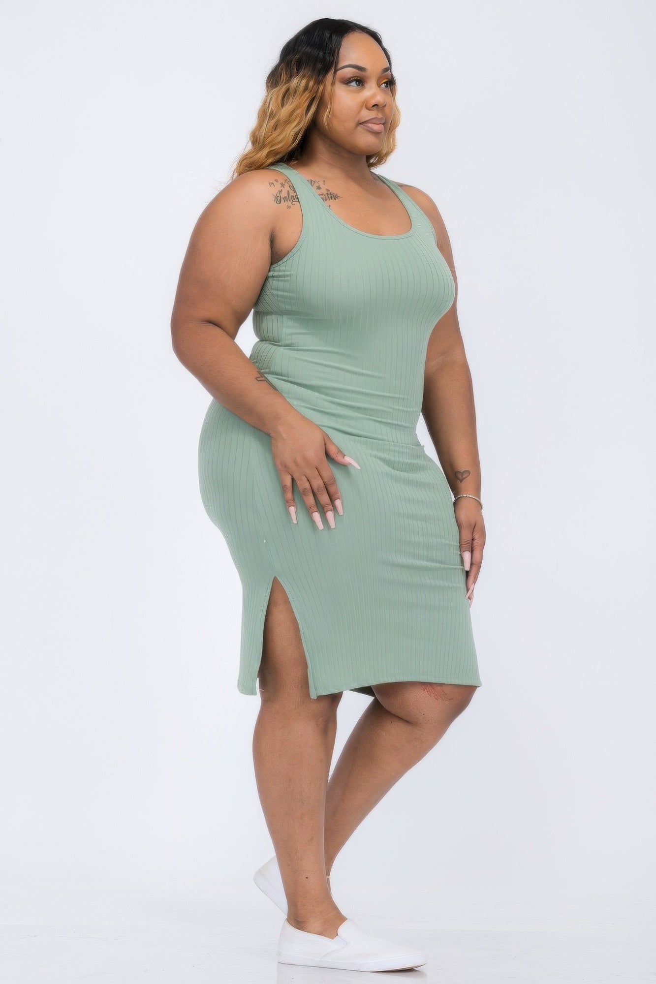 Plus Size Ribbed Side Slit Tank Midi Dress product image
