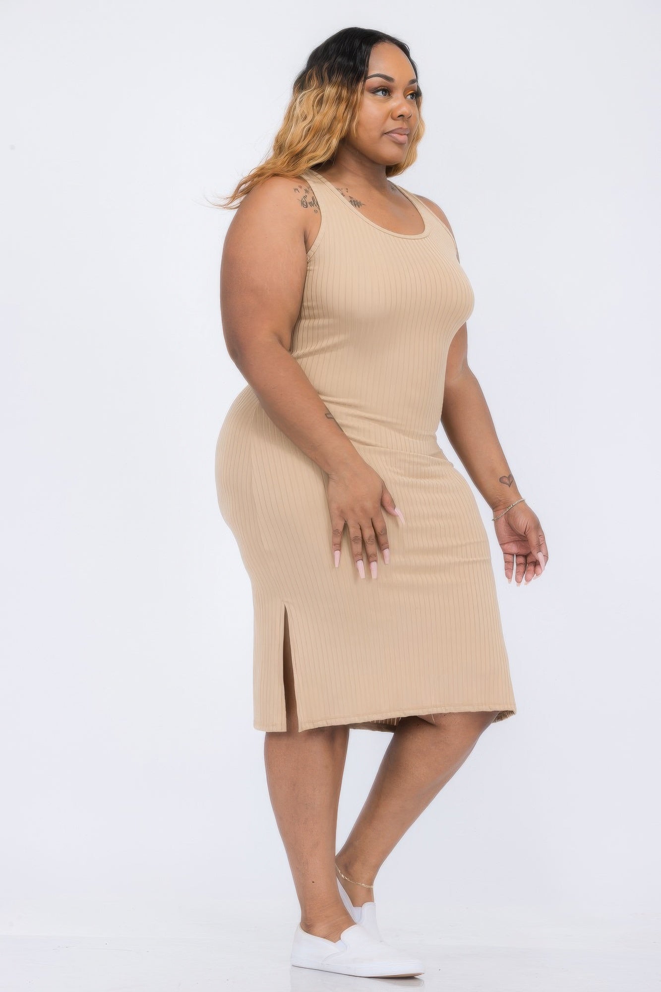 Plus Size Ribbed Side Slit Tank Midi Dress product image