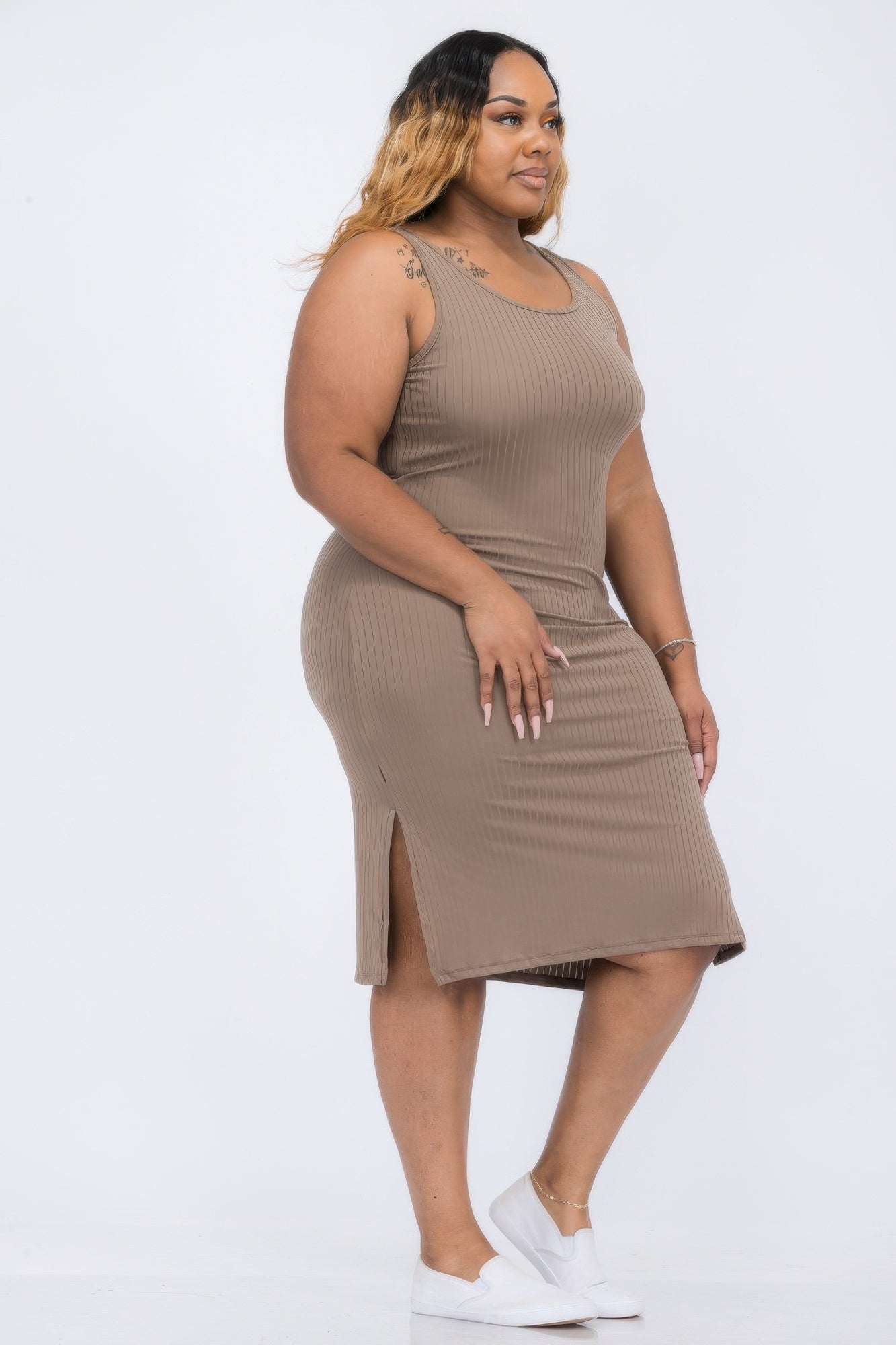 Plus Size Ribbed Side Slit Tank Midi Dress product image